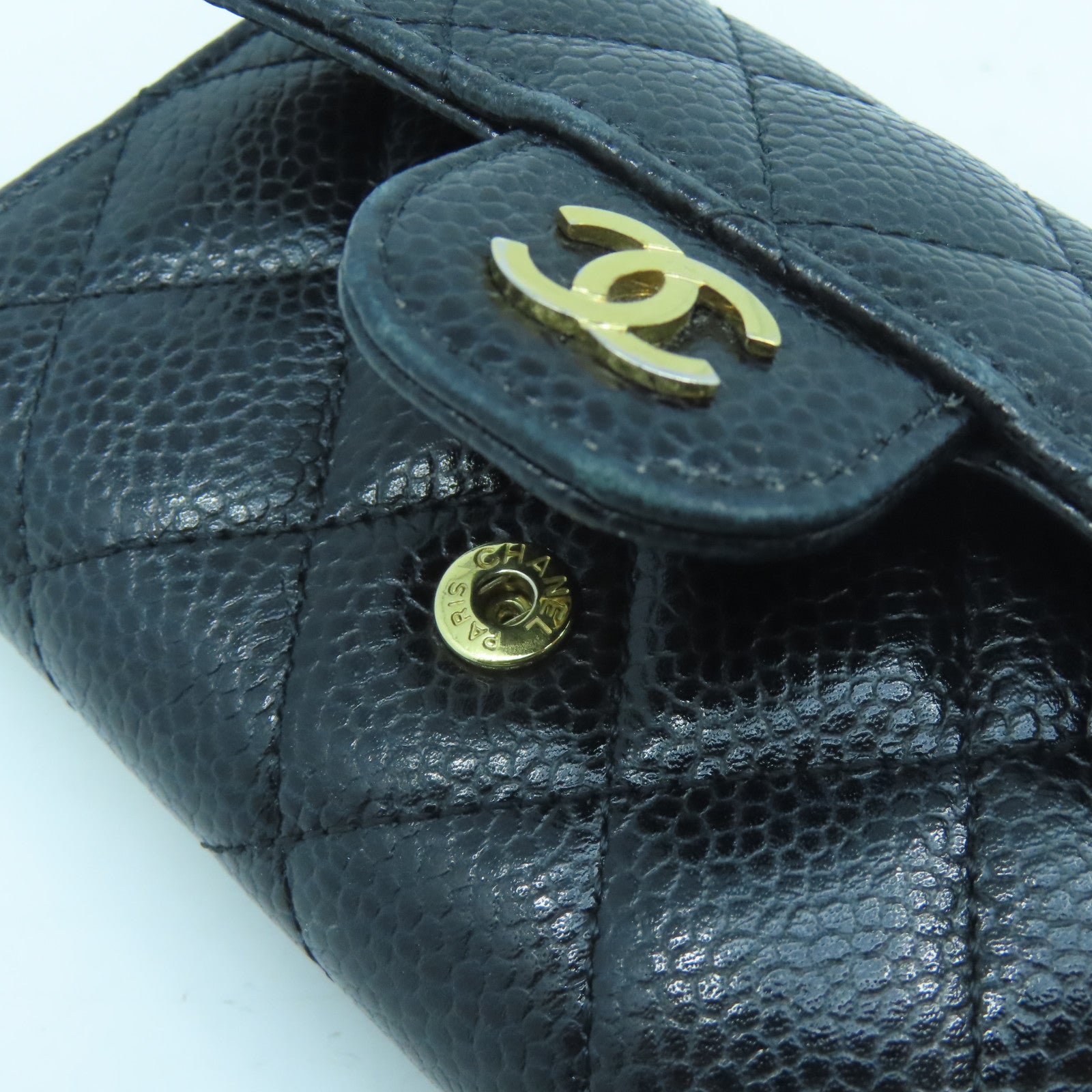 CHANEL 菱格牛皮皮革Card Case金扣卡片套黑色