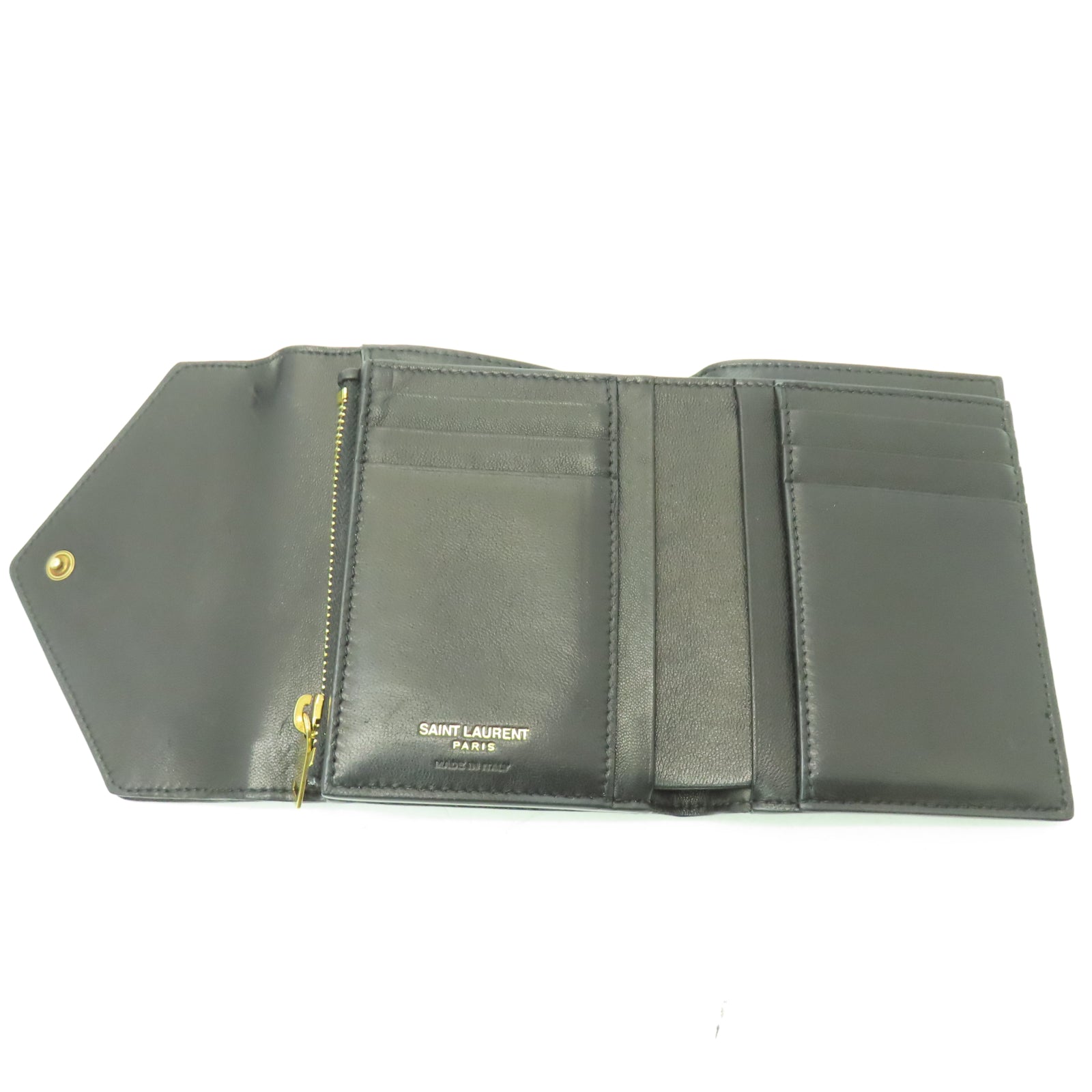 SAINT LAURENT 菱格羊皮皮革Wallet金扣錢包黑色