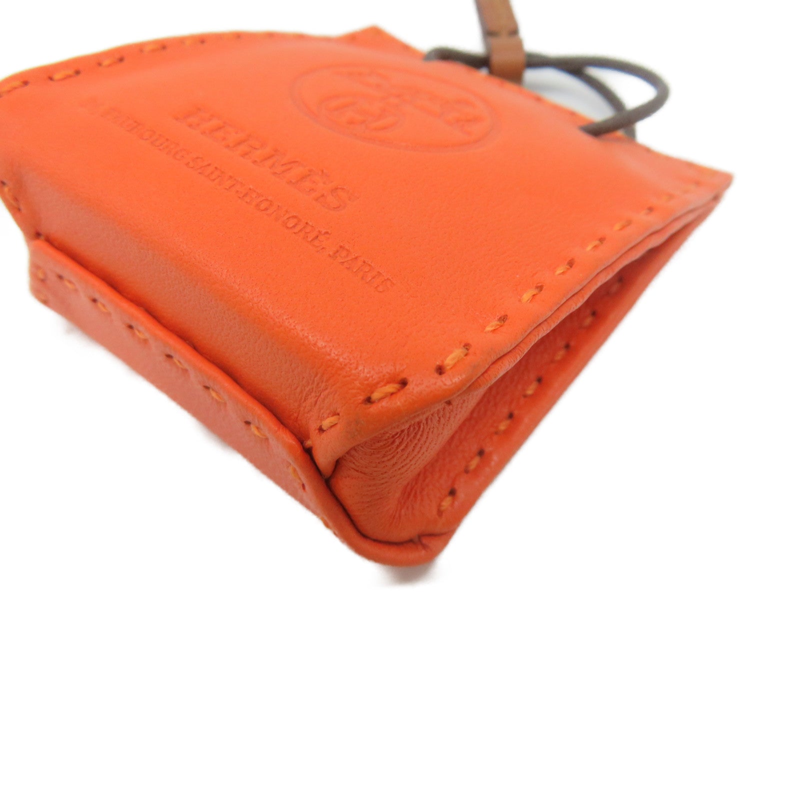 HERMES 牛皮皮革Orange Bag Charm掛飾橙色/啡色