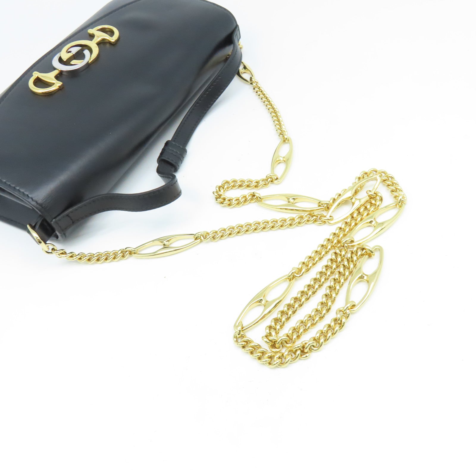 GUCCI 牛皮皮革Zumi Chain Shoulder Bag鏈帶手挽肩背兩用袋黑色