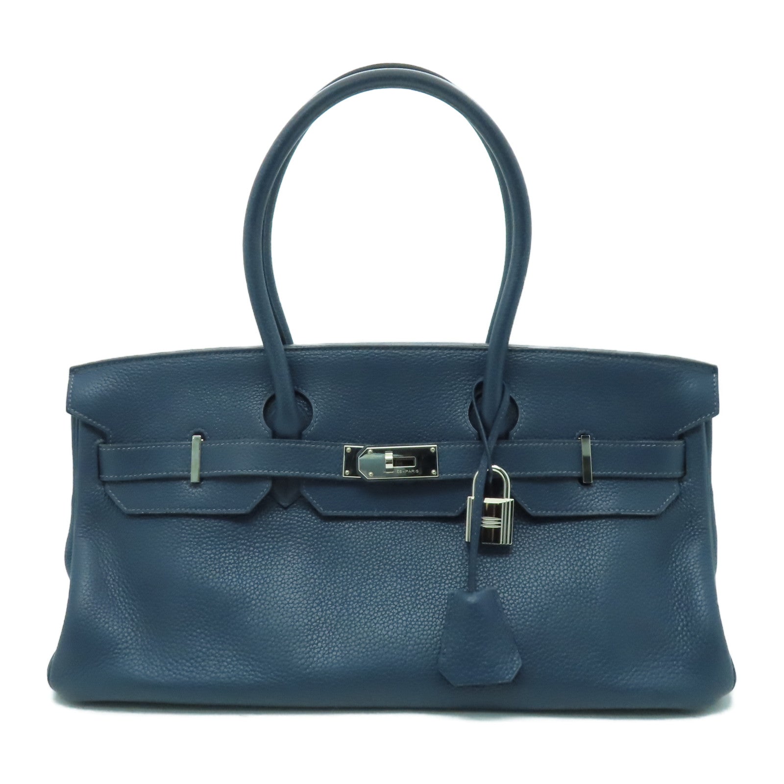 HERMES Togo皮革Shoulder Birkin銀扣肩背袋深藍色