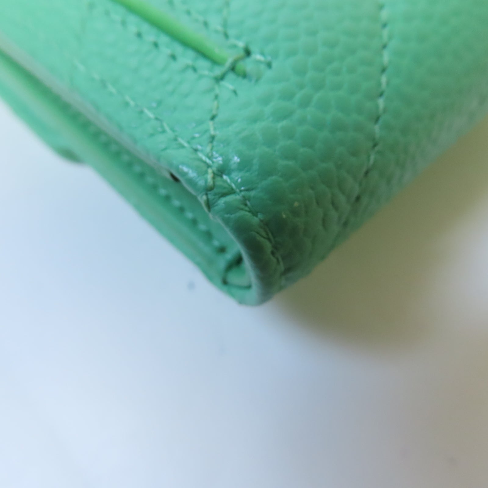 CHANEL 斜紋牛皮皮革Fold Wallet銀扣錢包綠色