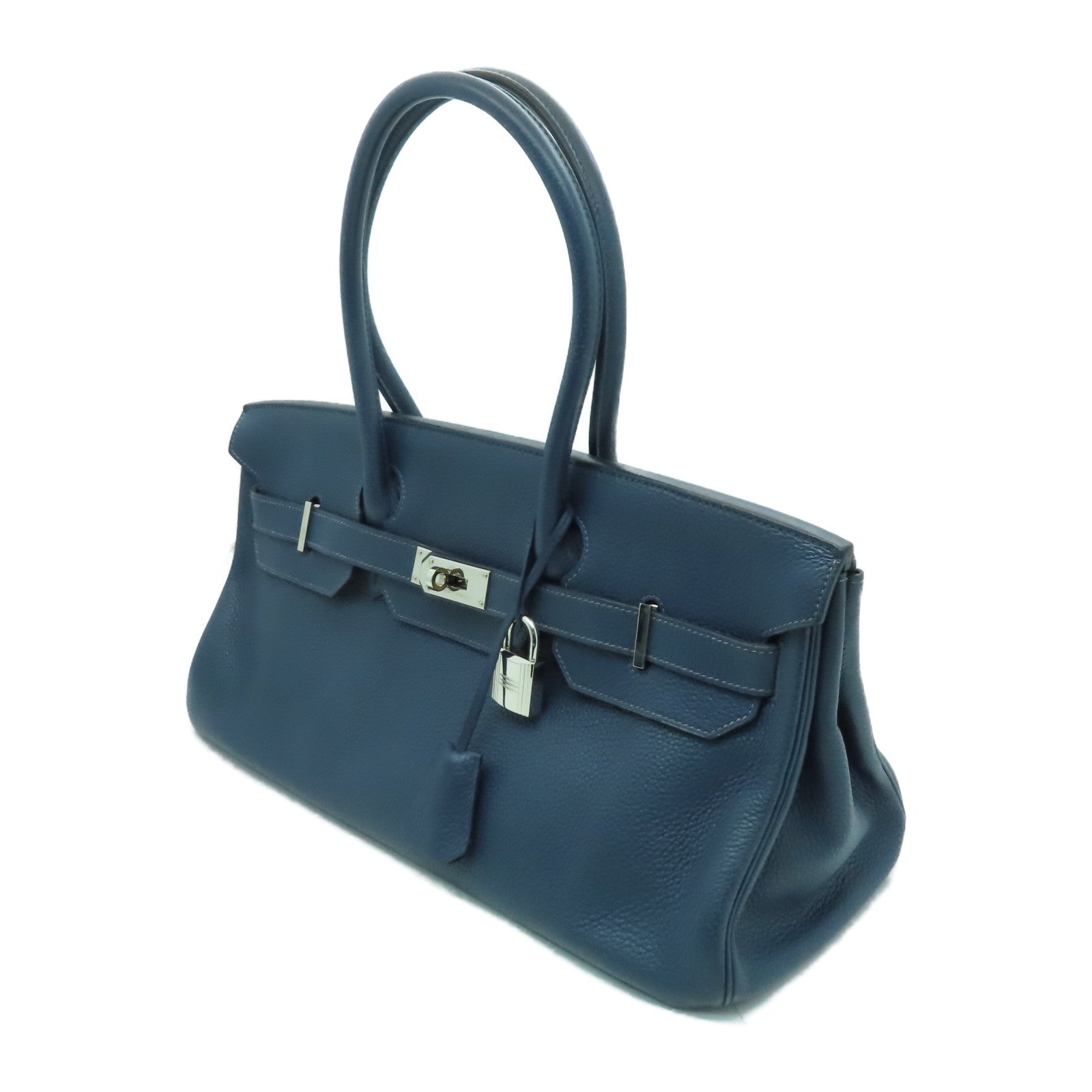 HERMES Togo皮革Shoulder Birkin銀扣肩背袋深藍色