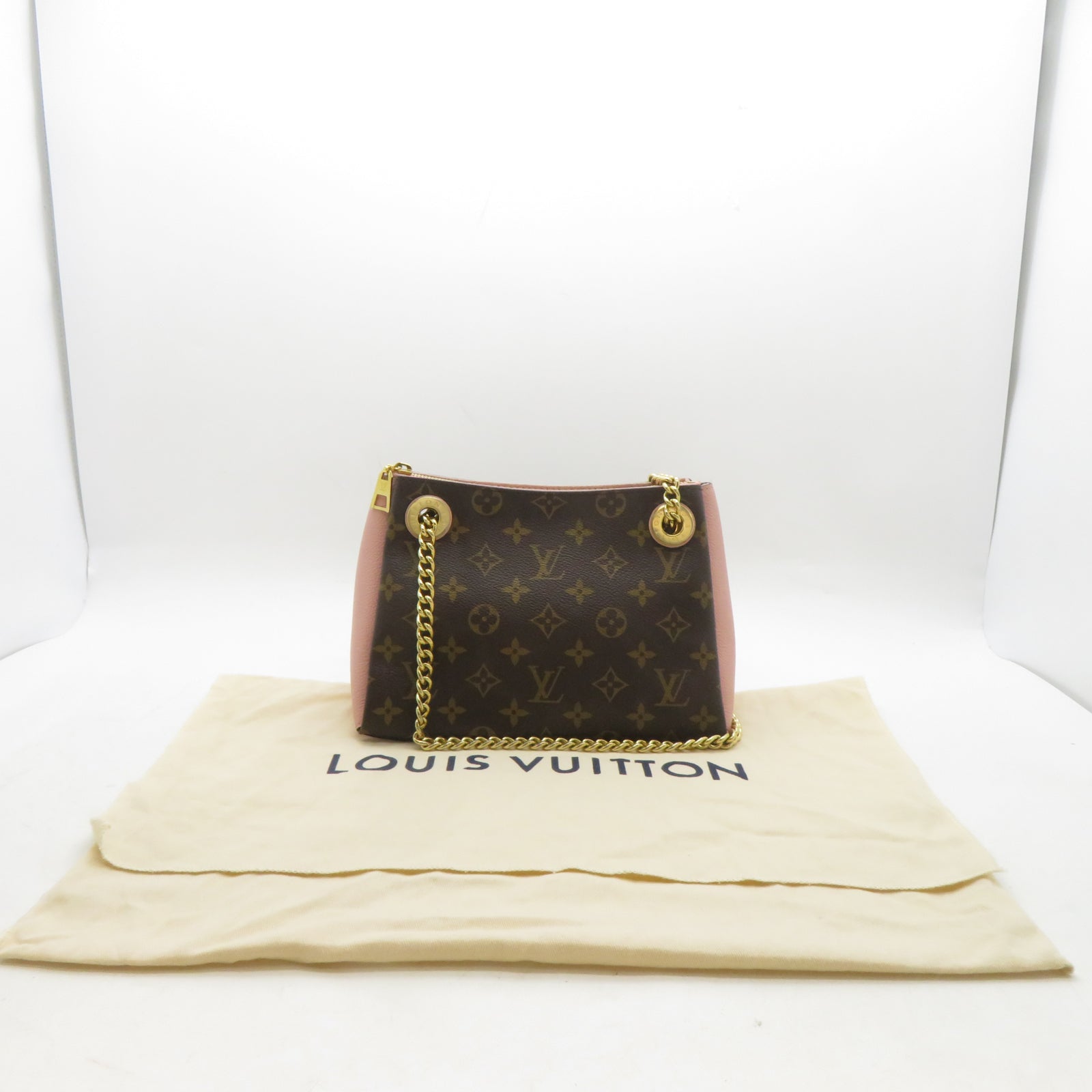 LOUIS VUITTON Monogram Surene BB金扣鏈帶肩背袋啡色/粉紅色