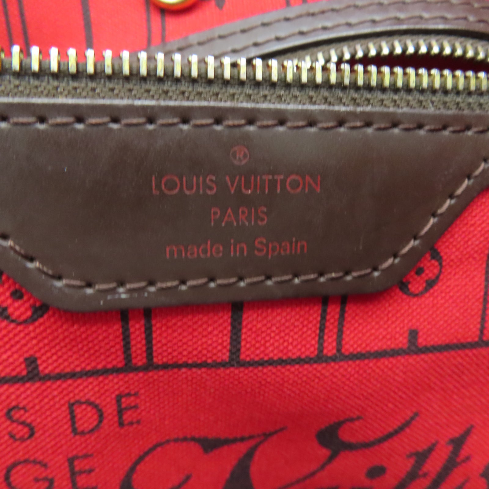 LOUIS VUITTON Damier Neverfull MM金扣手挽袋棕色