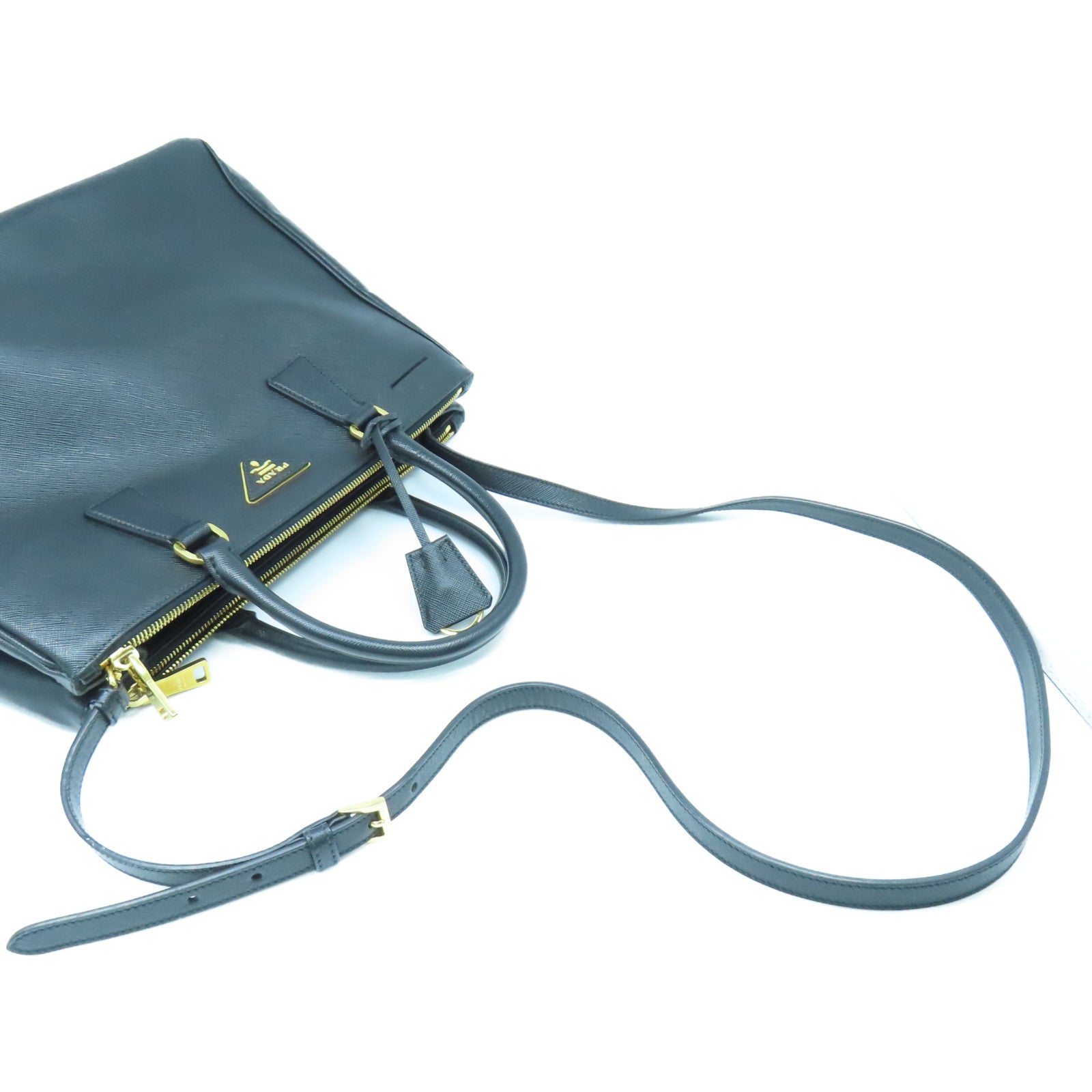 PRADA Saffiano皮革Galleria 2 Way Shoulder金扣手挽肩背袋黑色