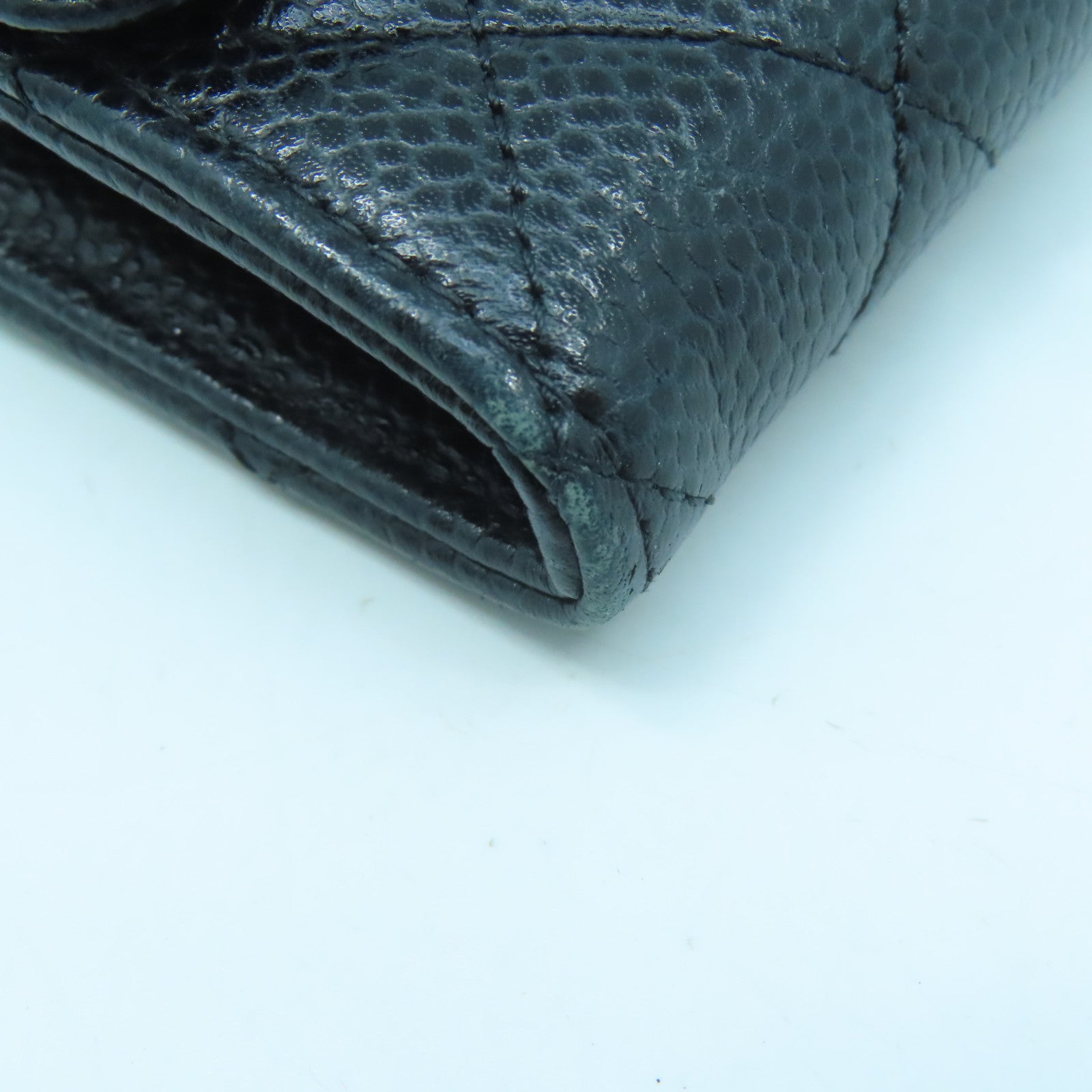 CHANEL 菱格牛皮皮革Card Case金扣卡片套黑色