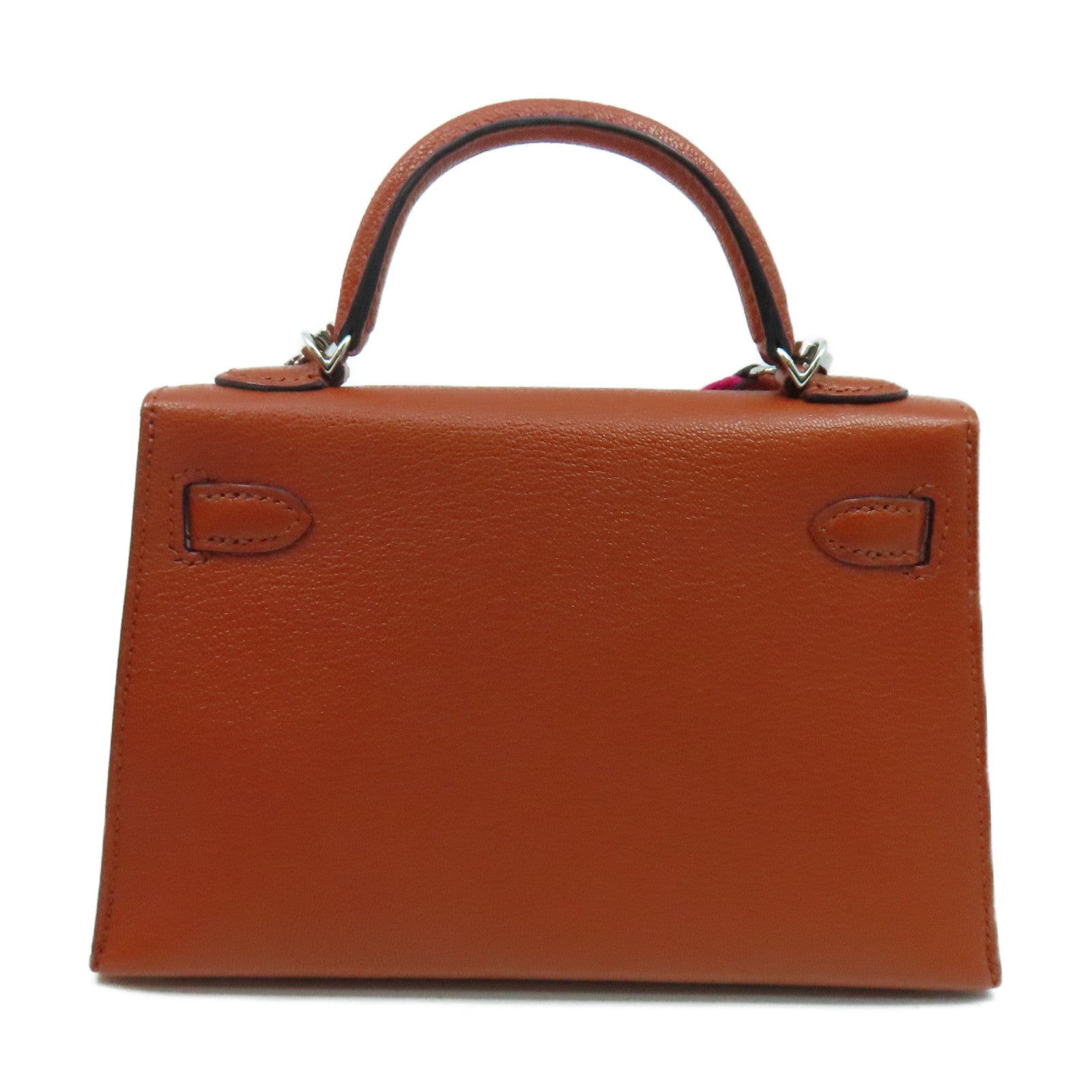 HERMES Chevre皮革Mini Kelly II銀扣手挽肩背兩用袋橙色/粉紅色