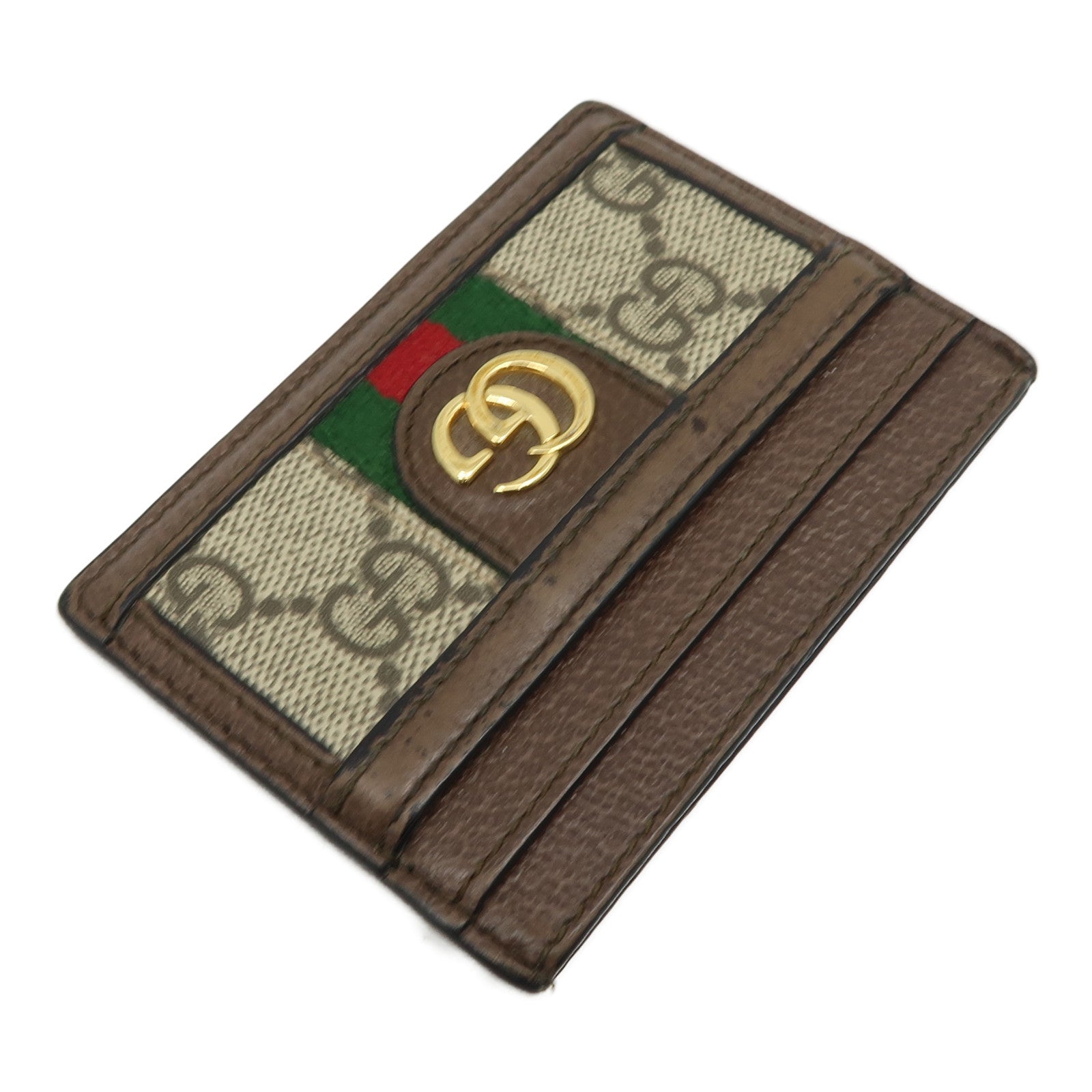 GUCCI 塗層帆布/皮革Ophidia GG Card Case金扣卡片套啡色