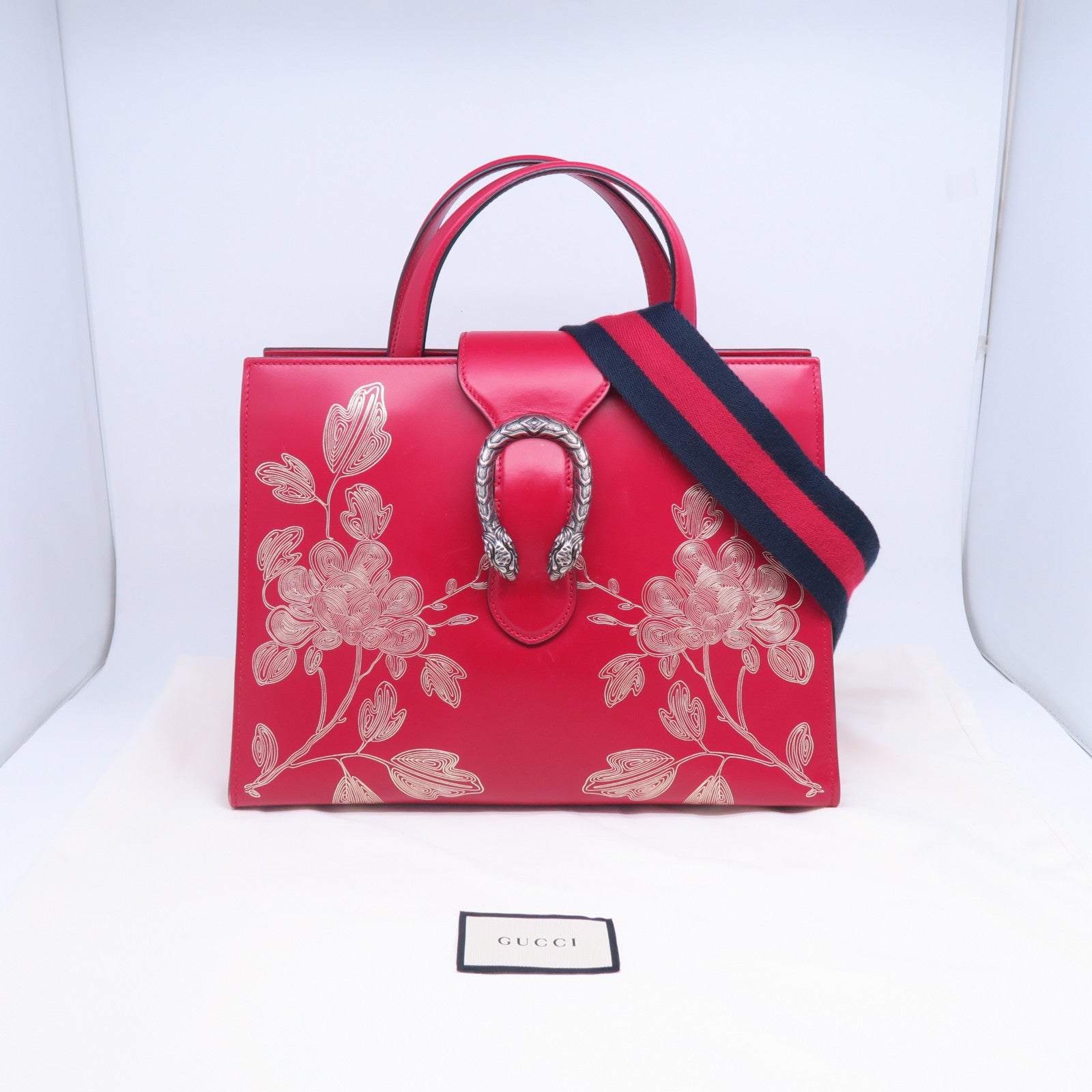GUCCI 牛皮皮革2 Way Shoulder Bag銀扣手挽肩背兩用袋紅色