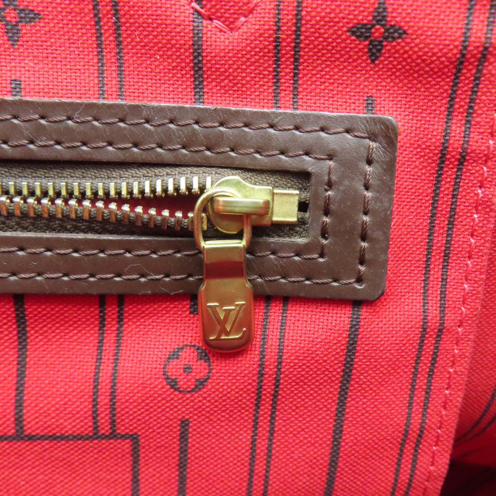 LOUIS VUITTON Damier Neverfull MM金扣手挽袋棕色