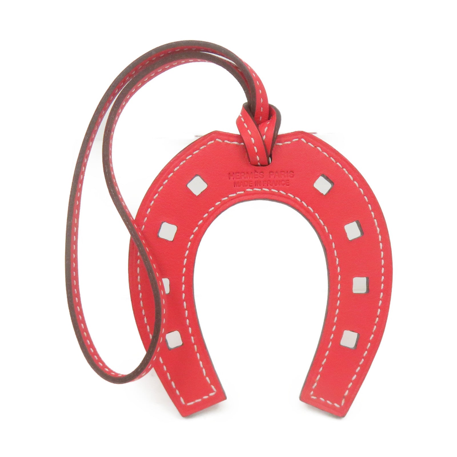 HERMES Swift皮革Paddock Horseshoe Charm掛飾紅色