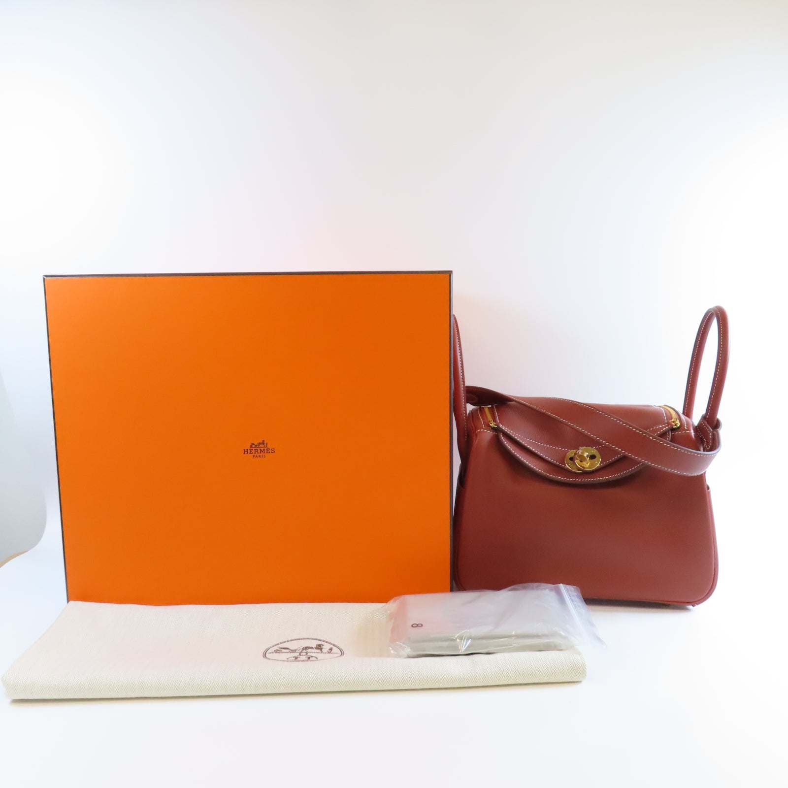 HERMES Evercolor皮革Lindy 26金扣手挽肩背兩用袋Cuivre 南瓜色