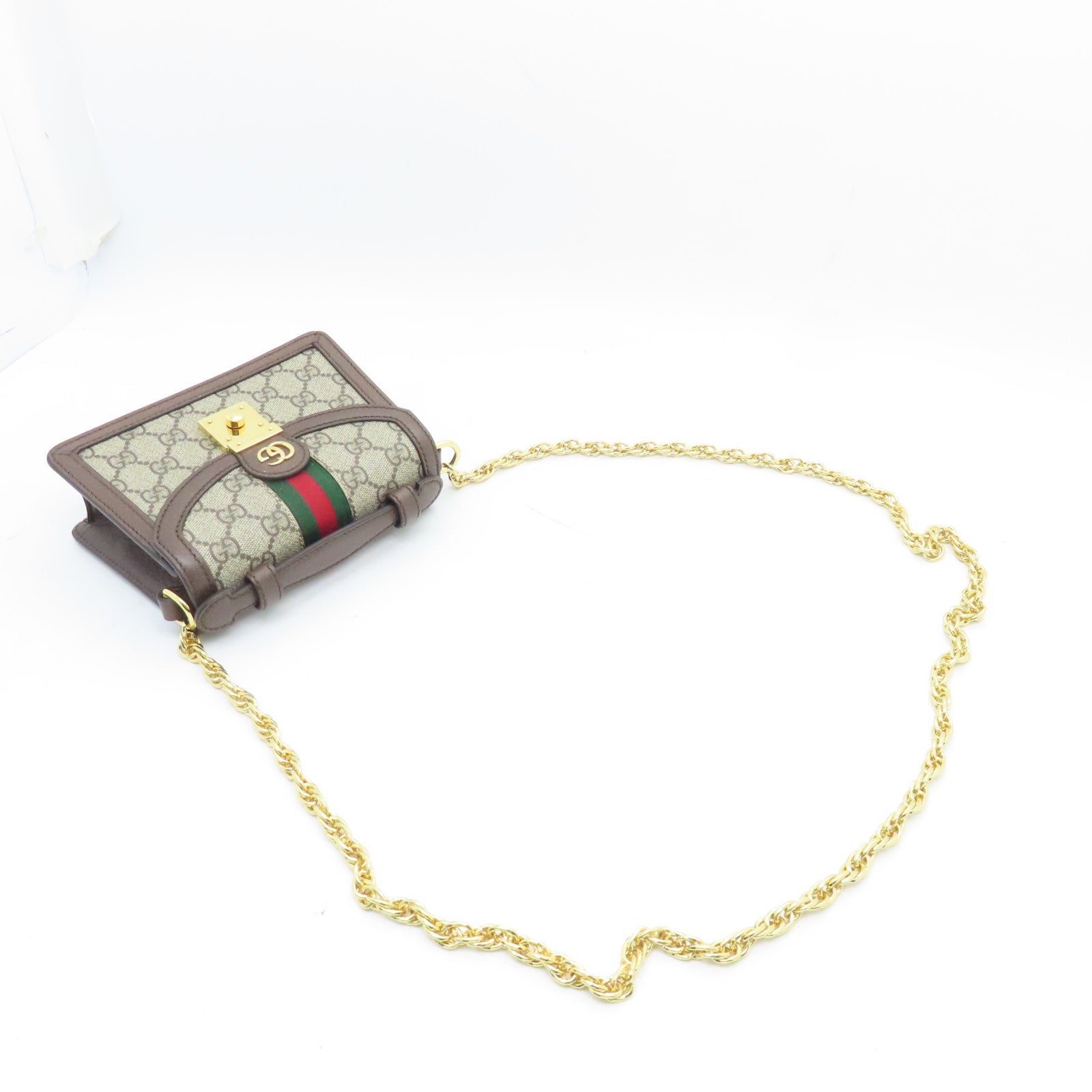 GUCCI 塗層帆布Ophidia GG金扣手挽肩背兩用袋棕色