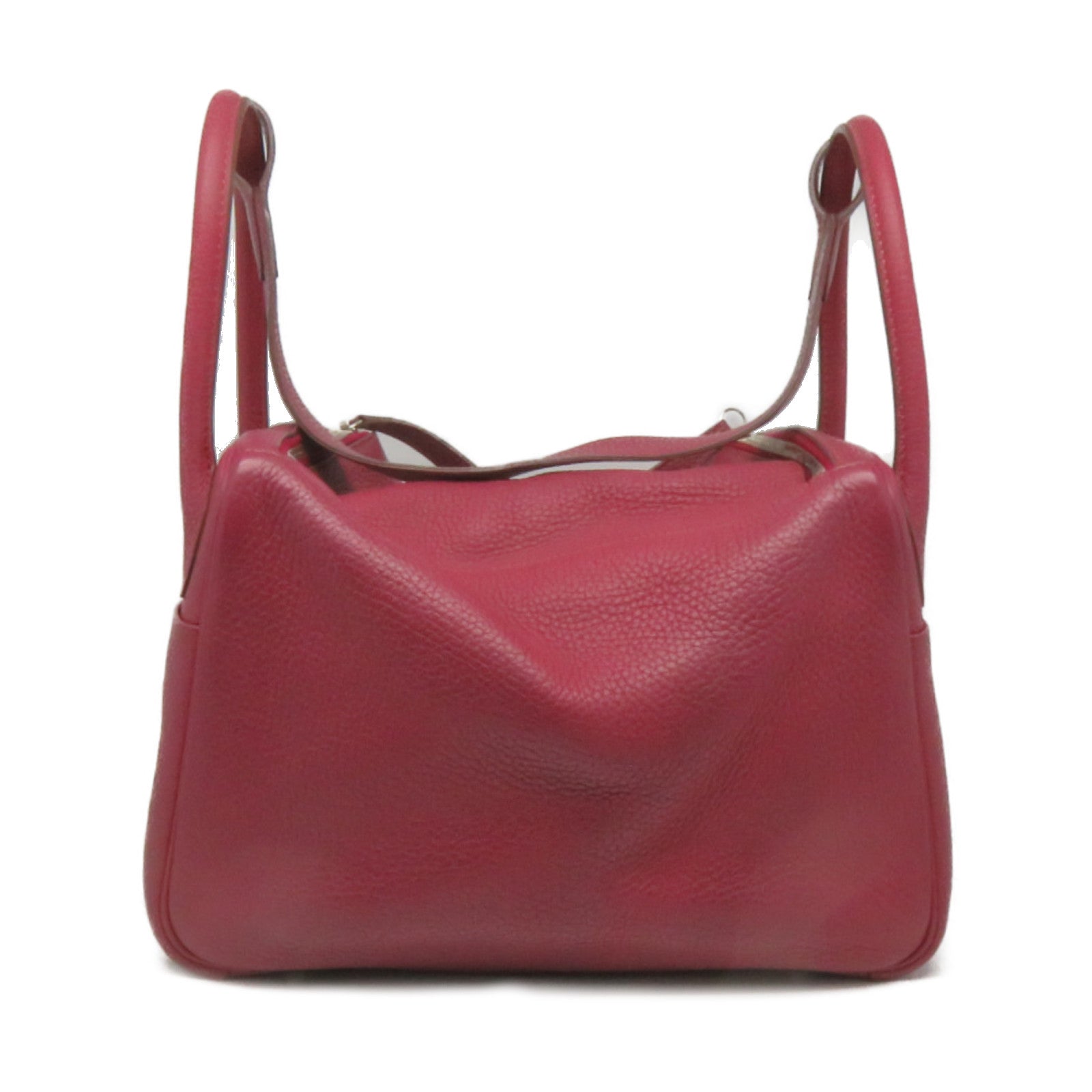 HERMES Clemence Leather Lindy 30 2Way Shoulder Bag Silver Buckle Handle Shoulder Bag Ruby Wine Red