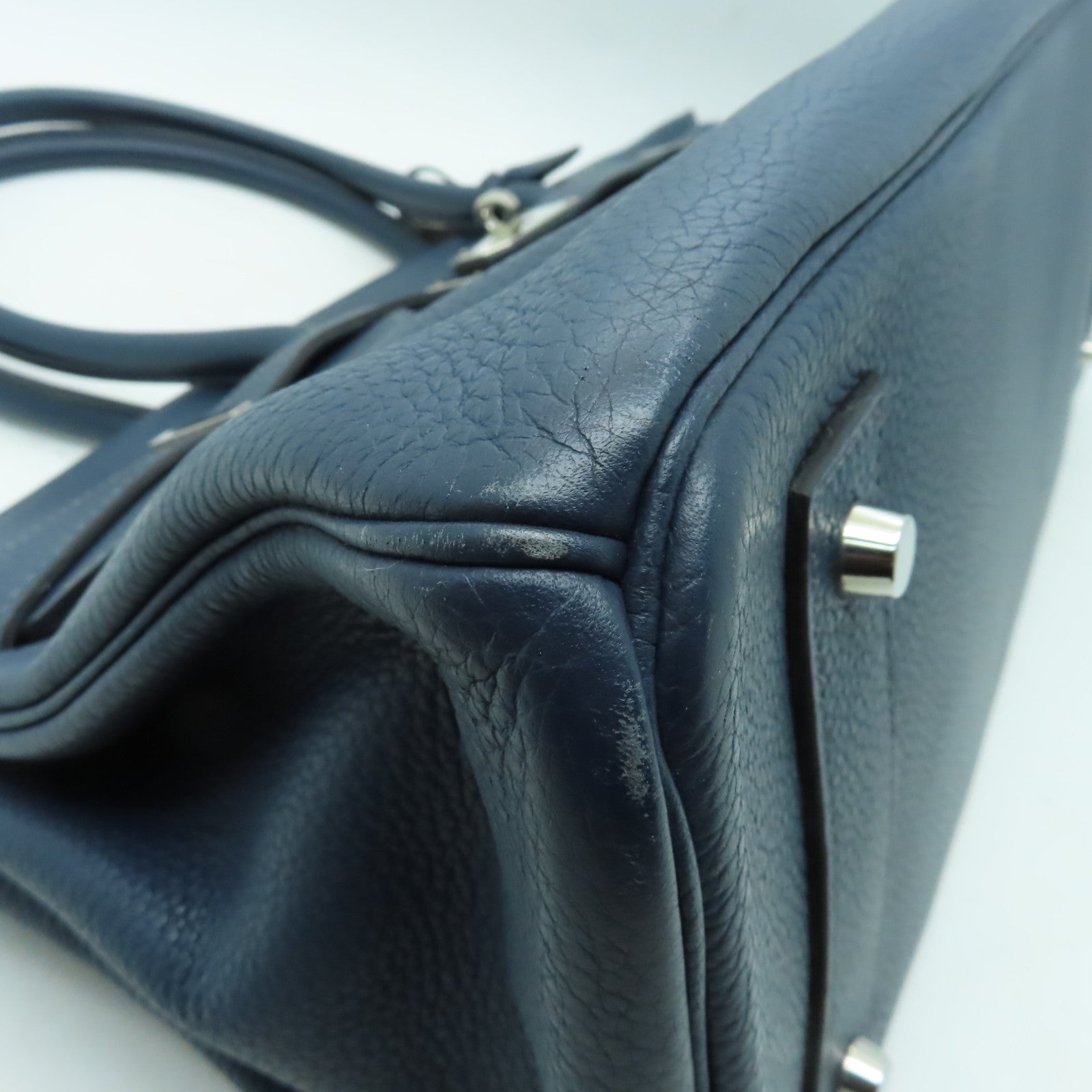 HERMES Togo皮革Shoulder Birkin銀扣肩背袋深藍色