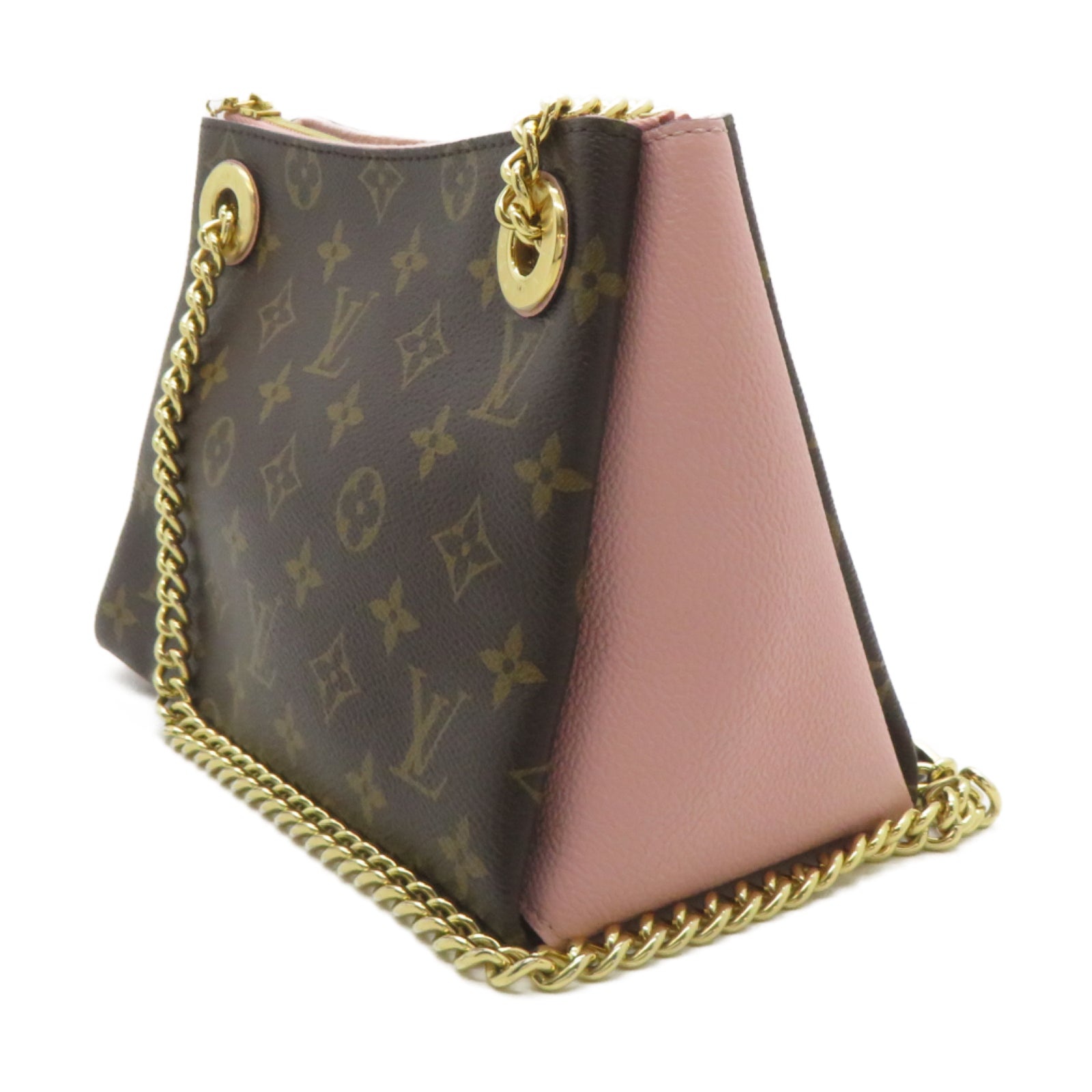 LOUIS VUITTON Monogram Surene BB金扣鏈帶肩背袋啡色/粉紅色