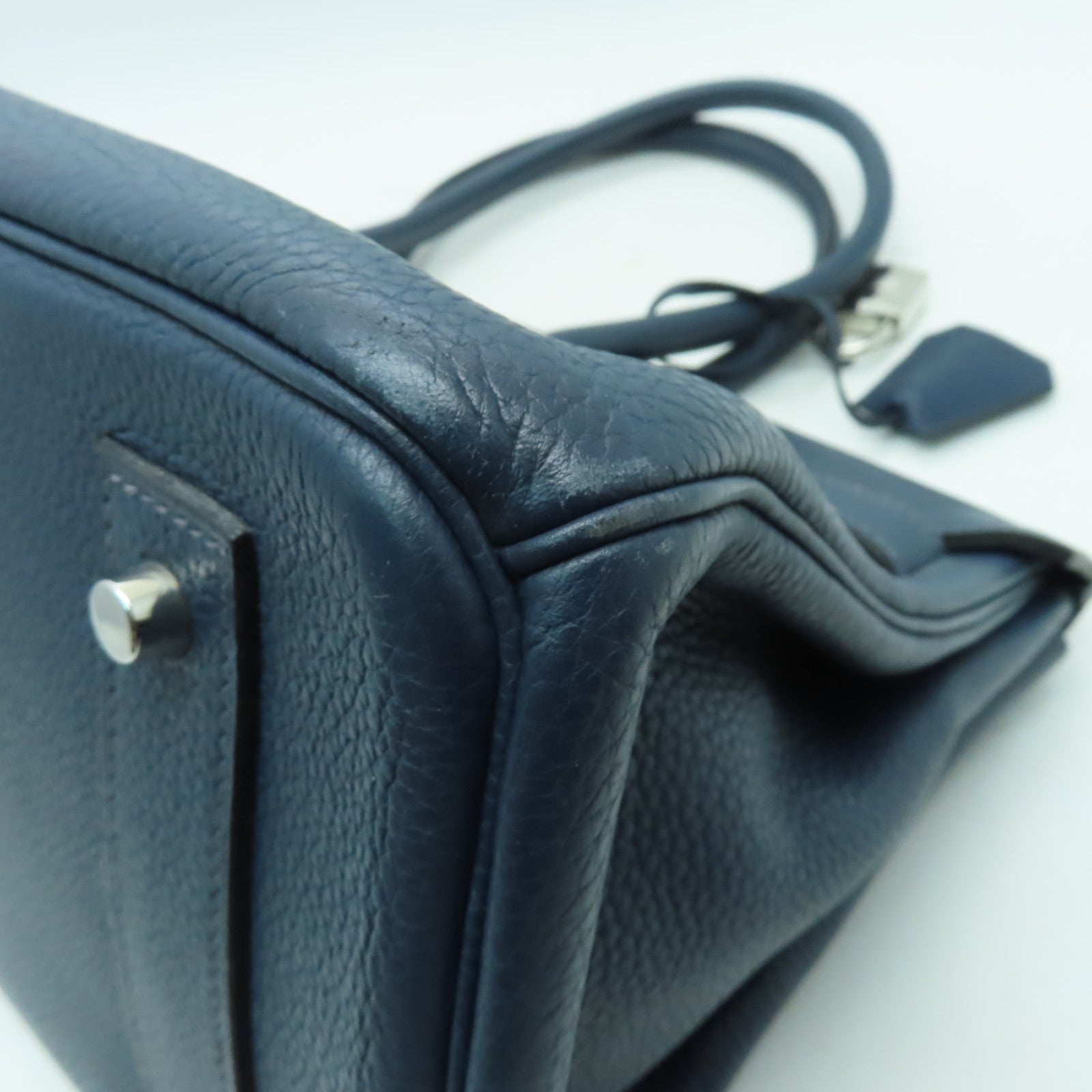 HERMES Togo皮革Shoulder Birkin銀扣肩背袋深藍色