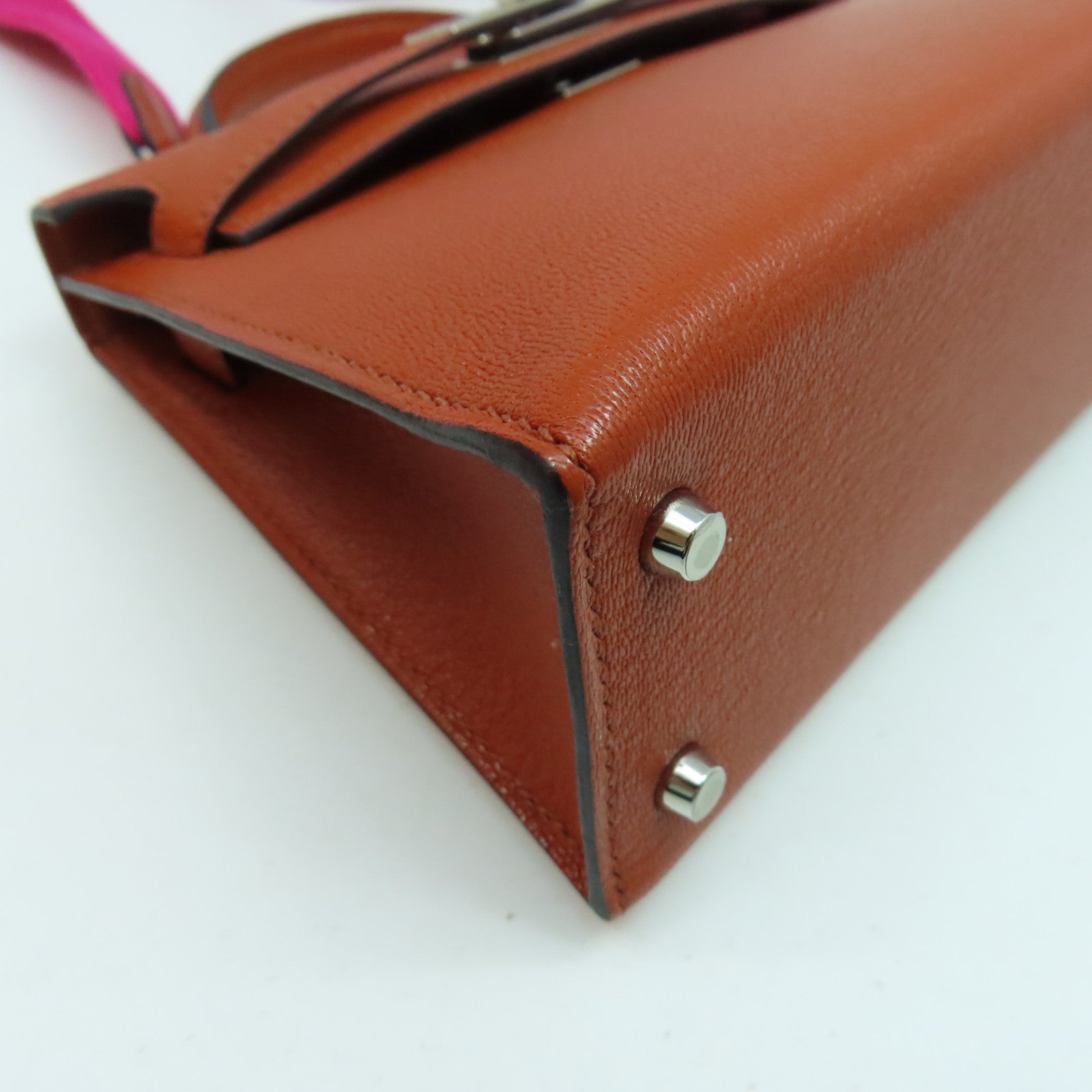 HERMES Chevre皮革Mini Kelly II銀扣手挽肩背兩用袋橙色/粉紅色