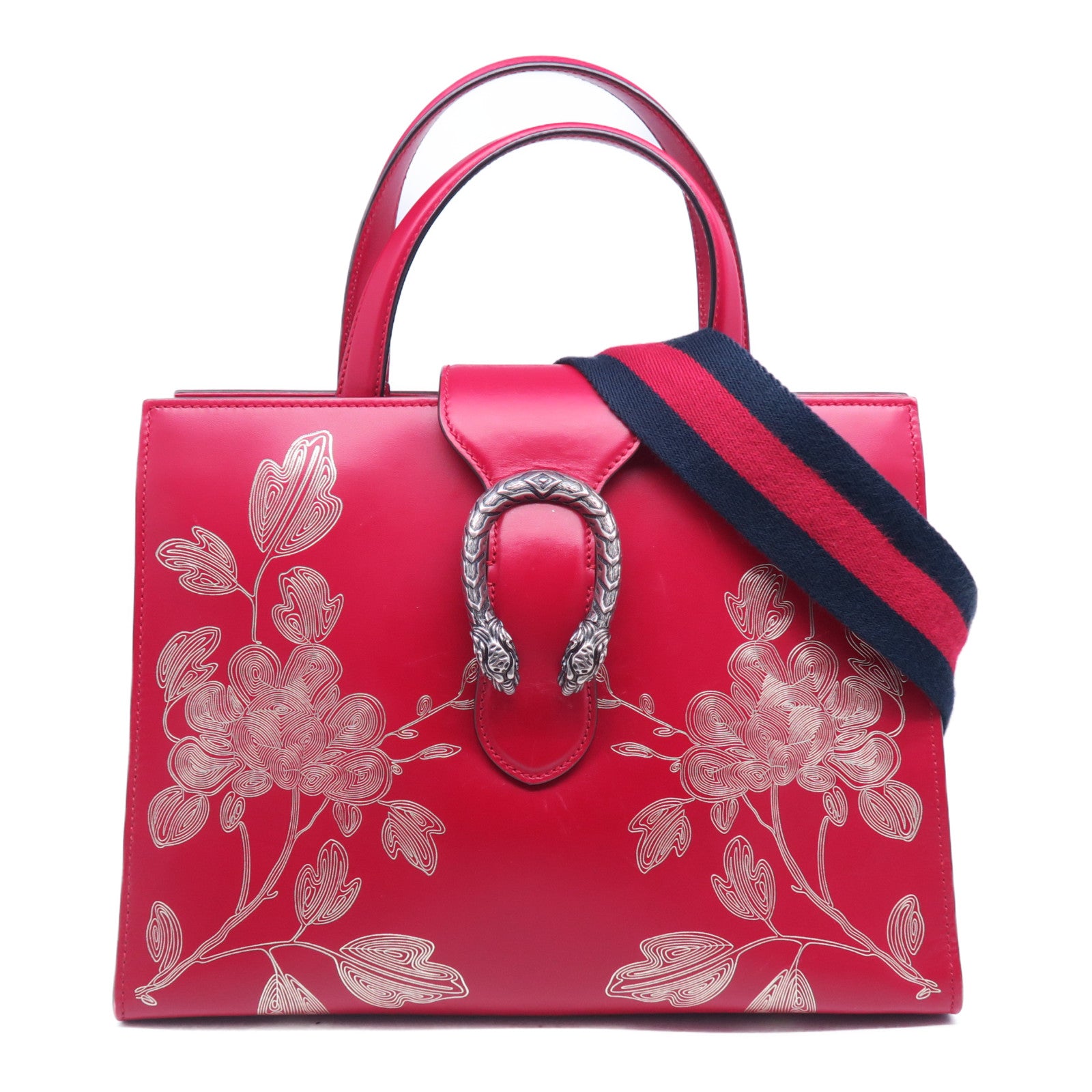 GUCCI 牛皮皮革2 Way Shoulder Bag銀扣手挽肩背兩用袋紅色