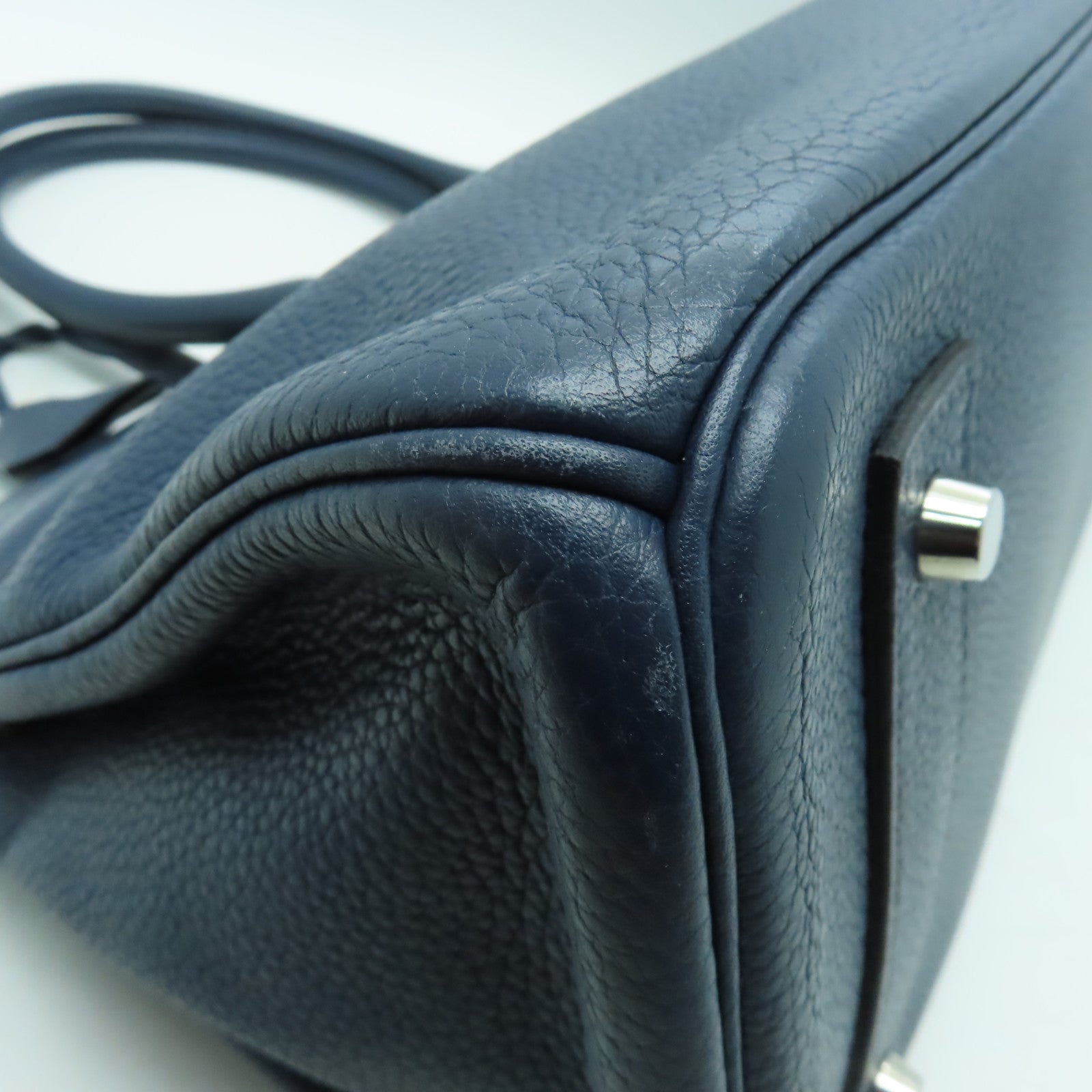 HERMES Togo皮革Shoulder Birkin銀扣肩背袋深藍色