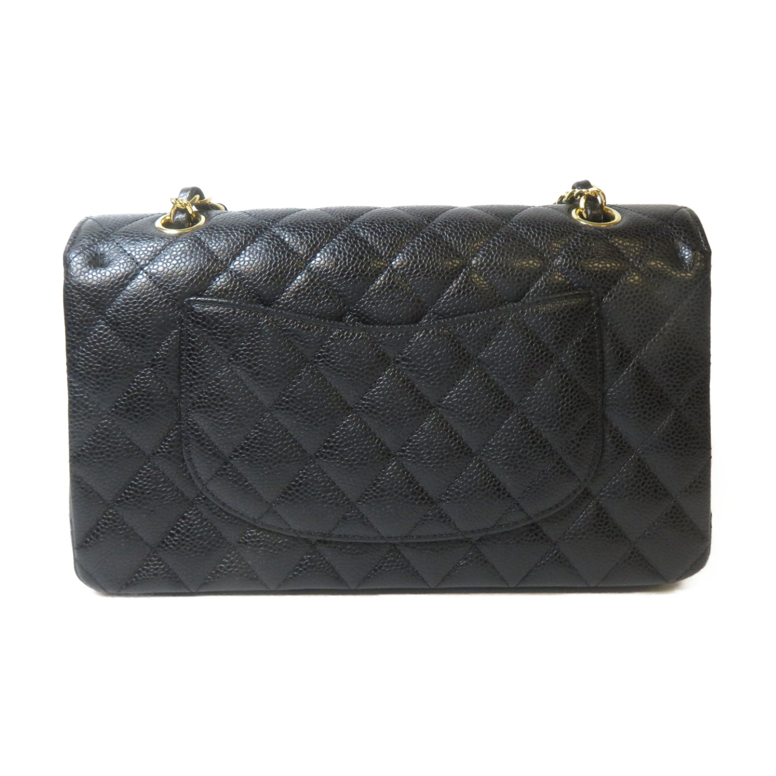 CHANEL 菱格Caviar皮革Classic 25cm金扣鏈帶肩背袋黑色