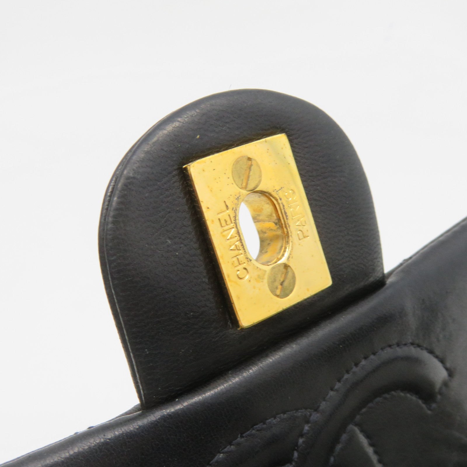 CHANEL 菱格羊皮皮革Chain Shoulder Bag金扣鏈帶肩背袋黑色