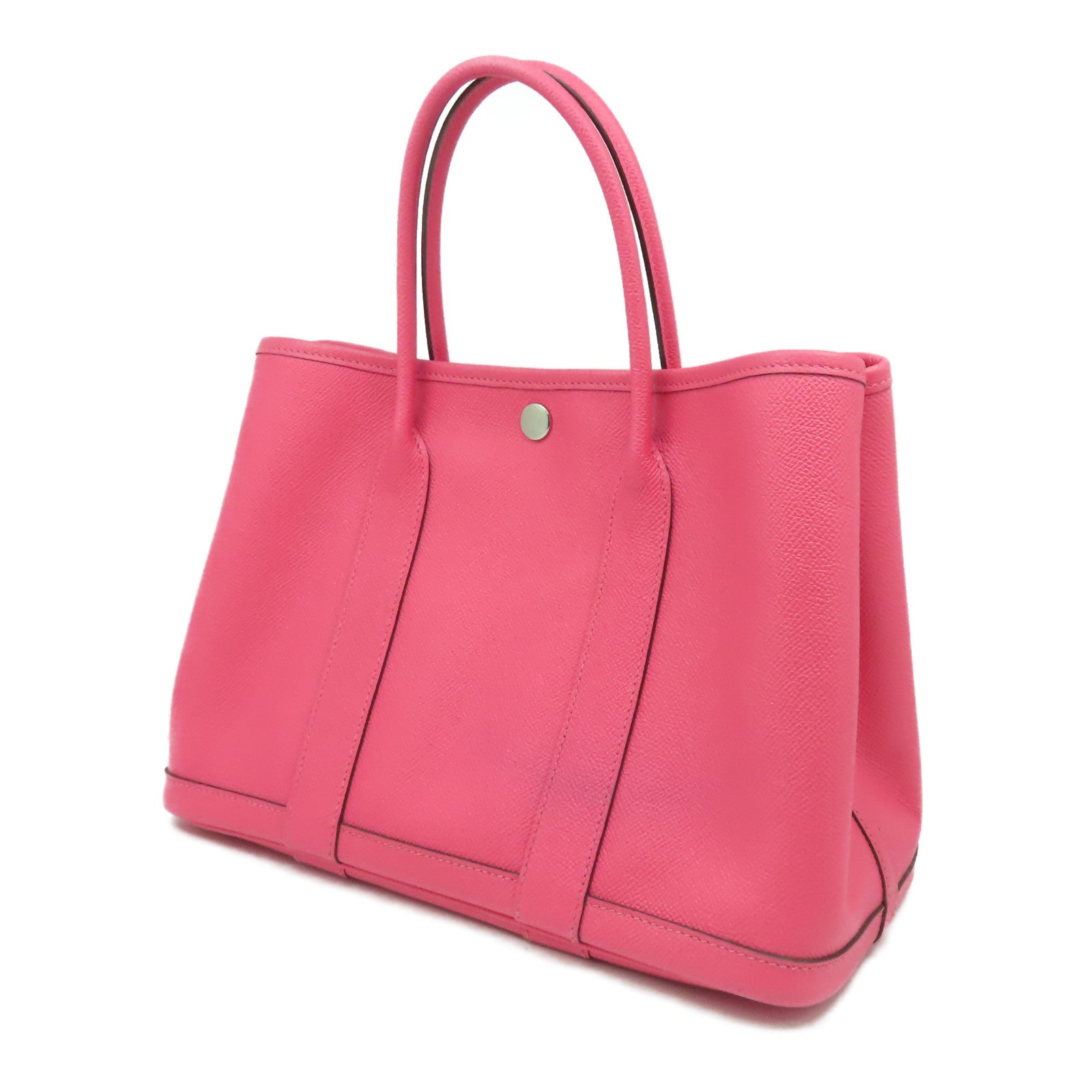 HERMES Epsom皮革Garden Party TPM銀扣手挽袋杜鵑粉紅色