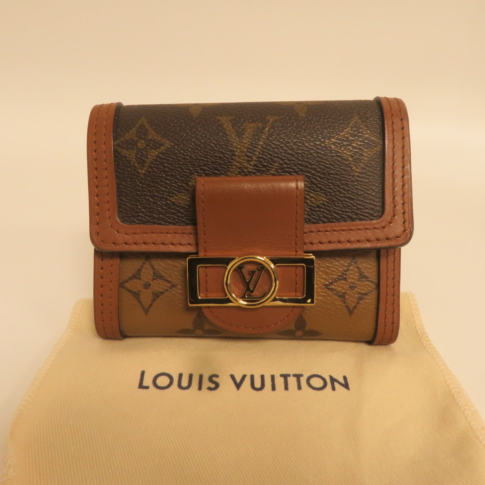 LOUIS VUITTON Monogram Dauphine金扣錢包啡色