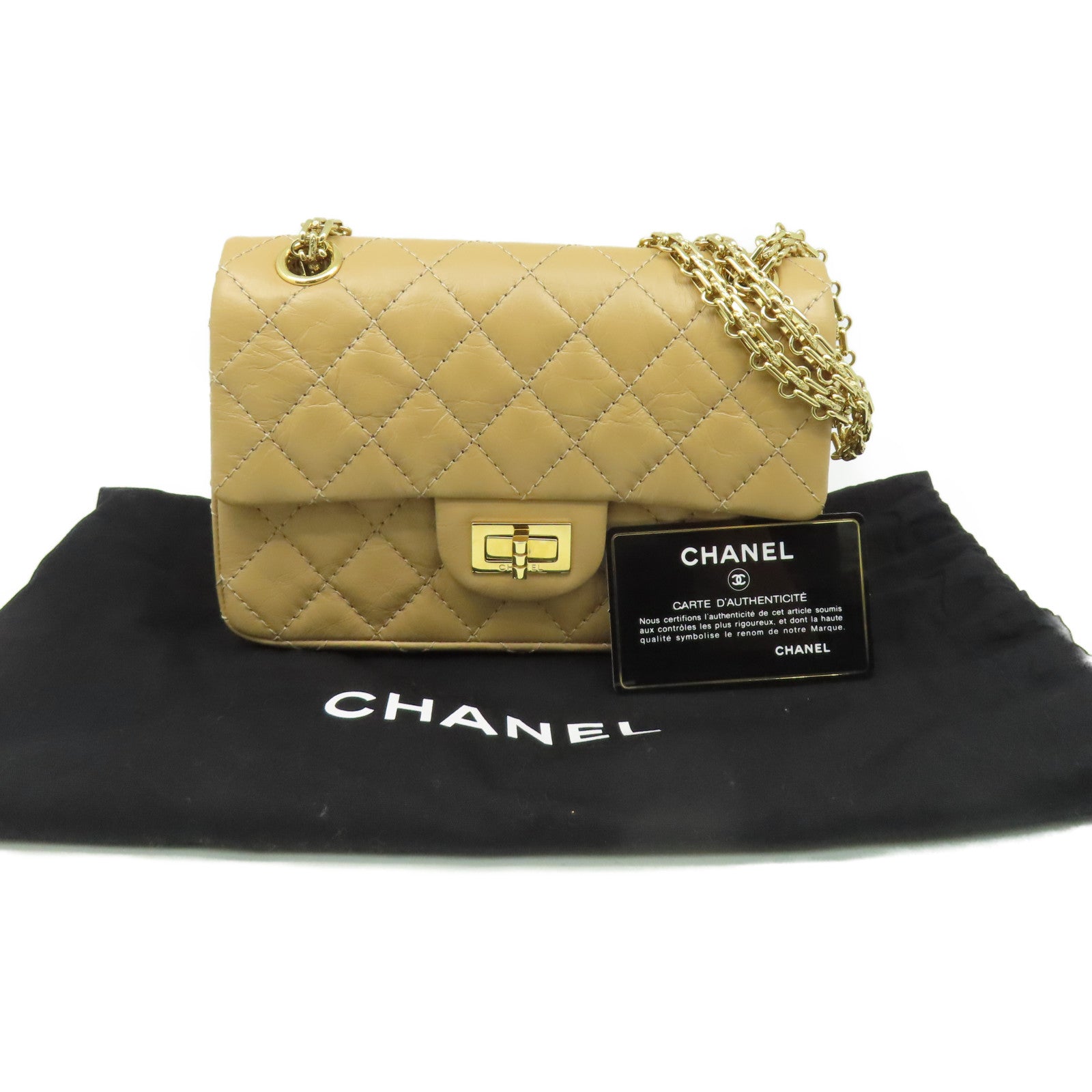 CHANEL 菱格牛皮皮革Mini 2.55 Chain Shoulder Bag金扣鏈帶肩背袋啡色