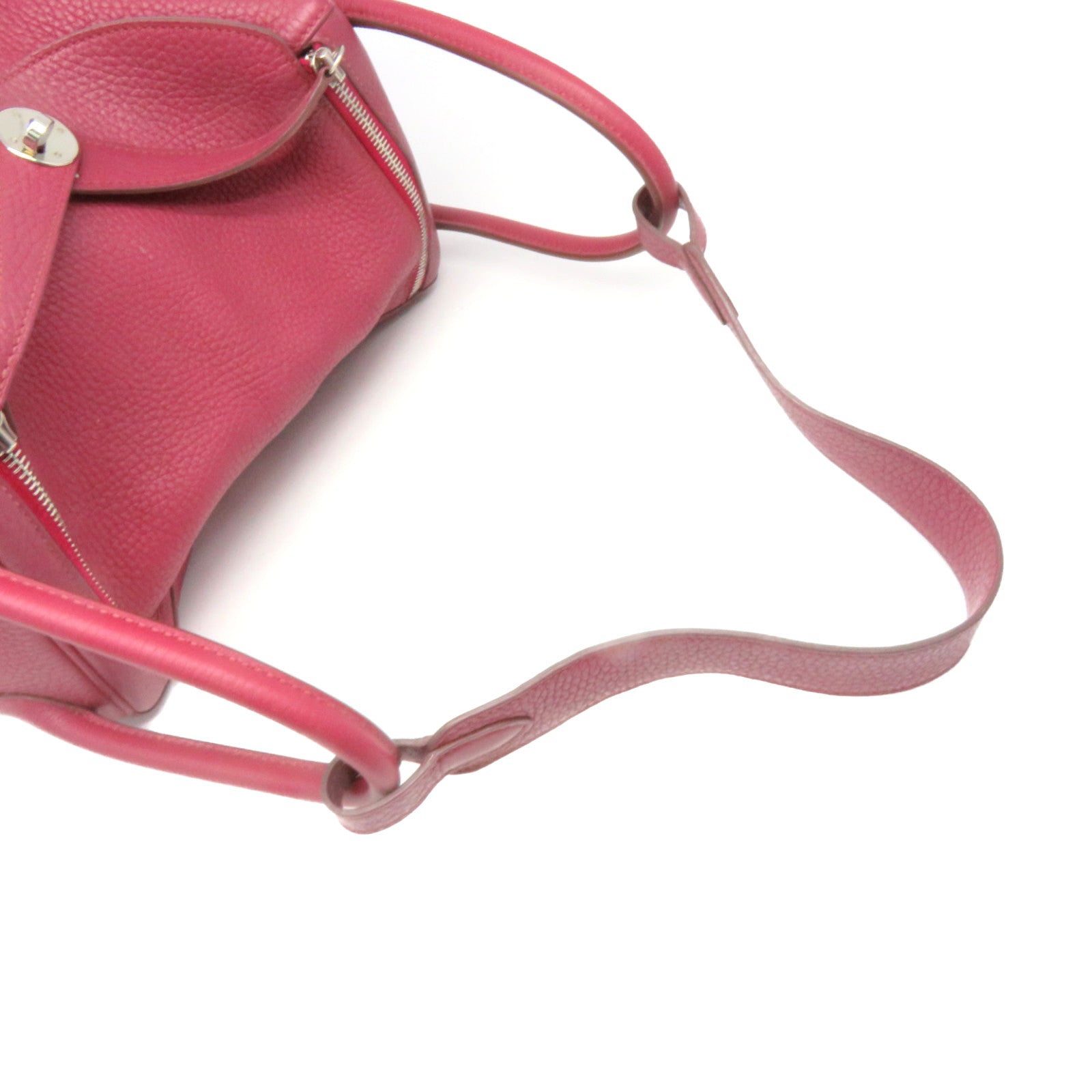 HERMES Clemence Leather Lindy 30 2Way Shoulder Bag Silver Buckle Handle Shoulder Bag Ruby Wine Red