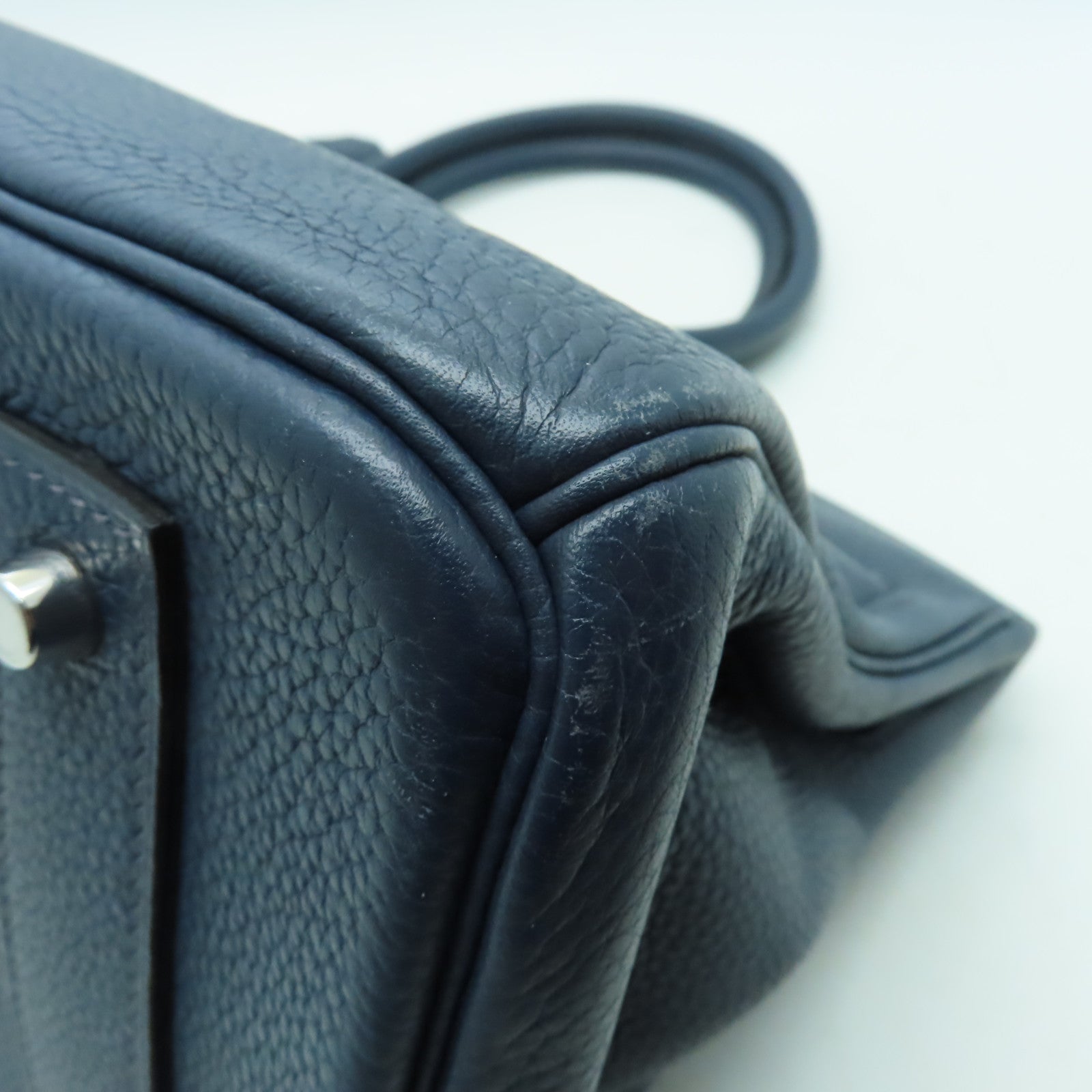 HERMES Togo皮革Shoulder Birkin銀扣肩背袋深藍色