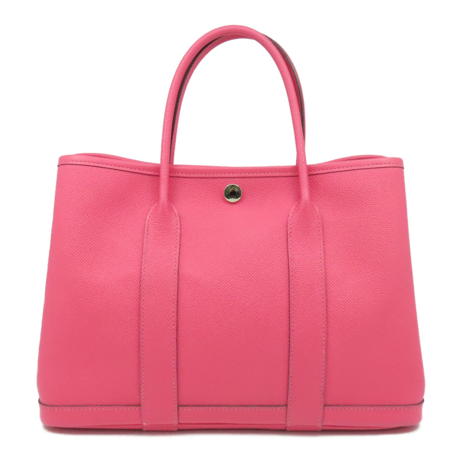 HERMES Epsom皮革Garden Party TPM銀扣手挽袋杜鵑粉紅色