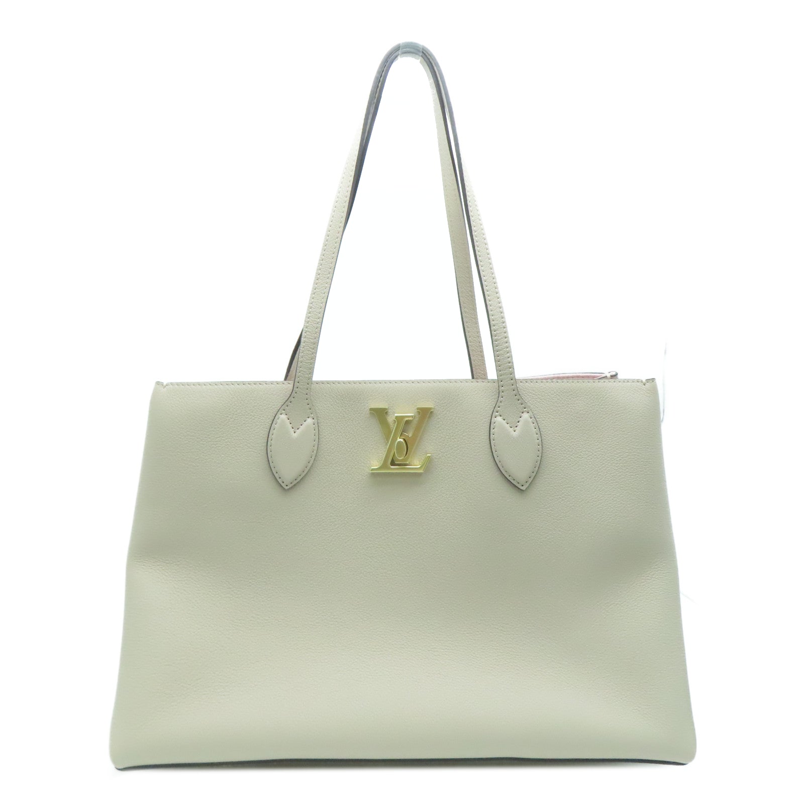 LOUIS VUITTON Cowhide Leather Lockme Shopper Gold Buckle Hand Bag Pink