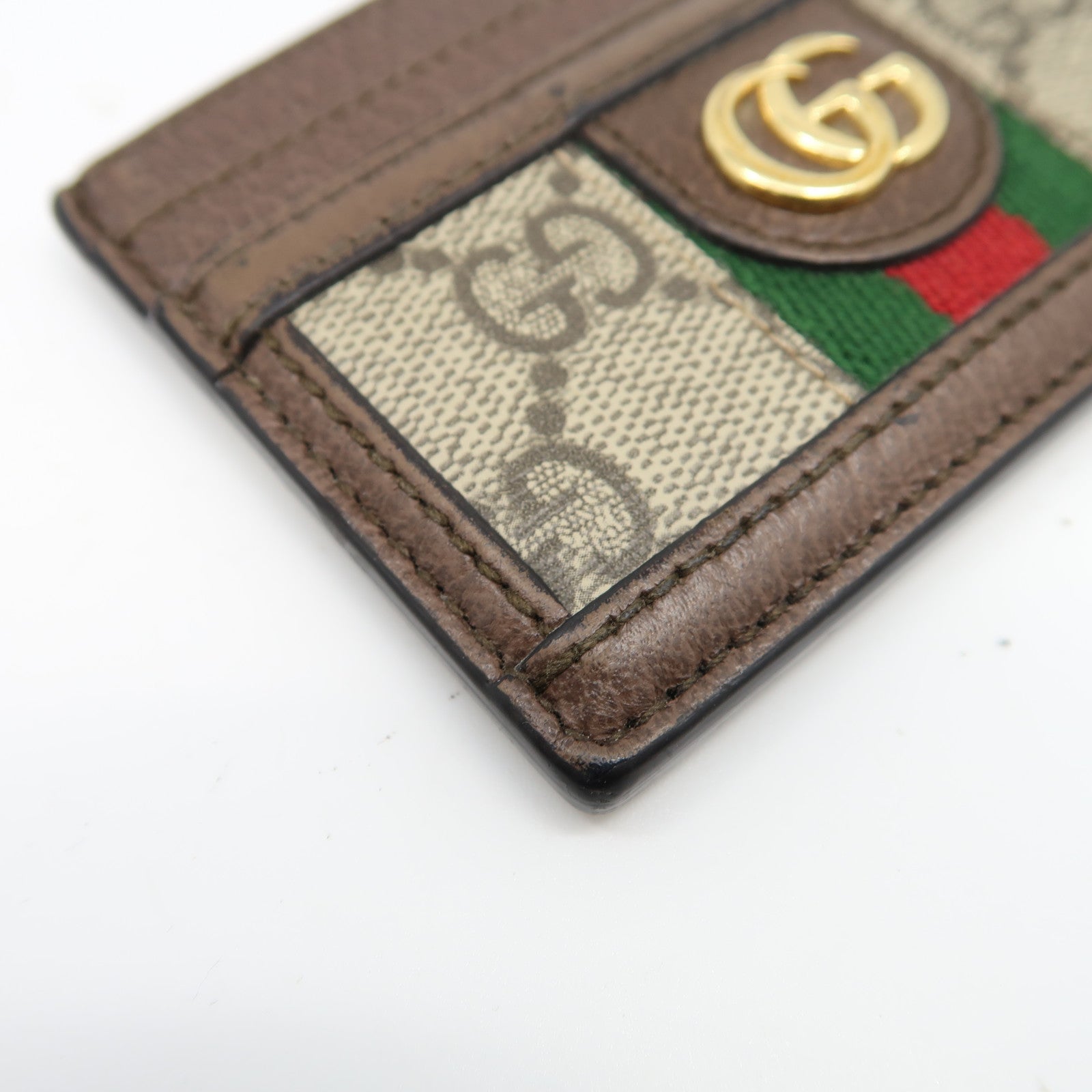 GUCCI 塗層帆布/皮革Ophidia GG Card Case金扣卡片套啡色