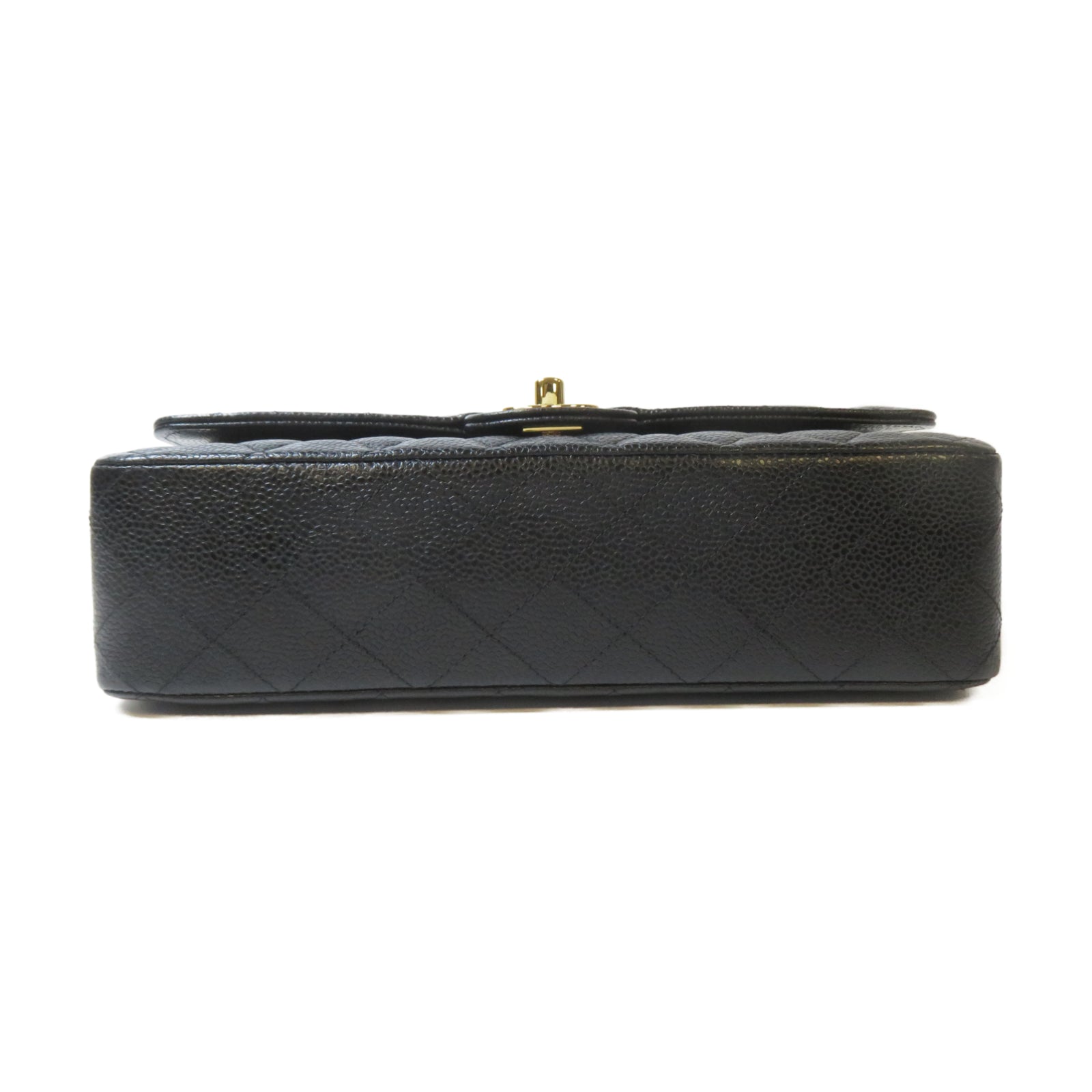 CHANEL 菱格Caviar皮革Classic 25cm金扣鏈帶肩背袋黑色