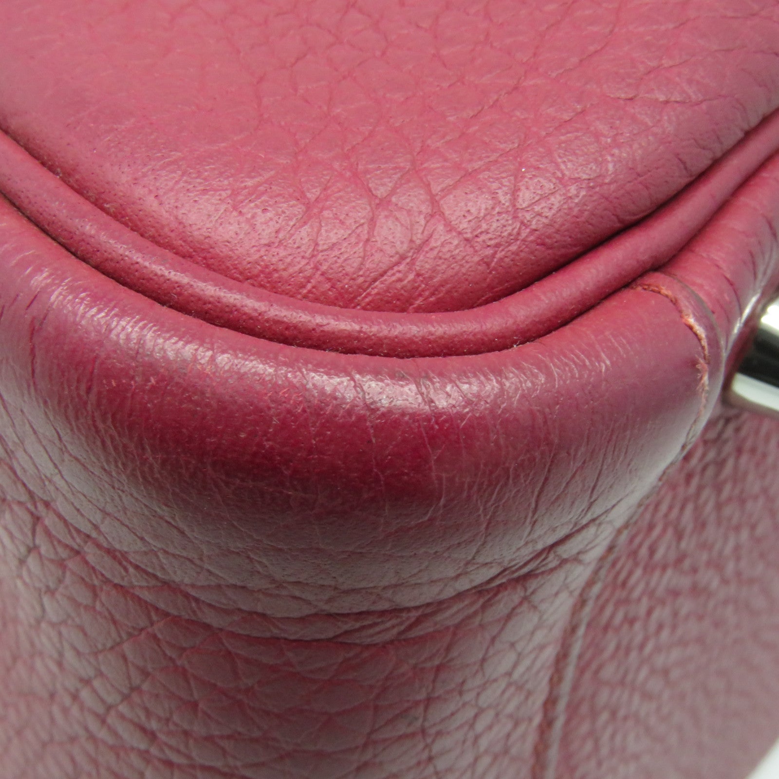 HERMES Clemence Leather Lindy 30 2Way Shoulder Bag Silver Buckle Handle Shoulder Bag Ruby Wine Red