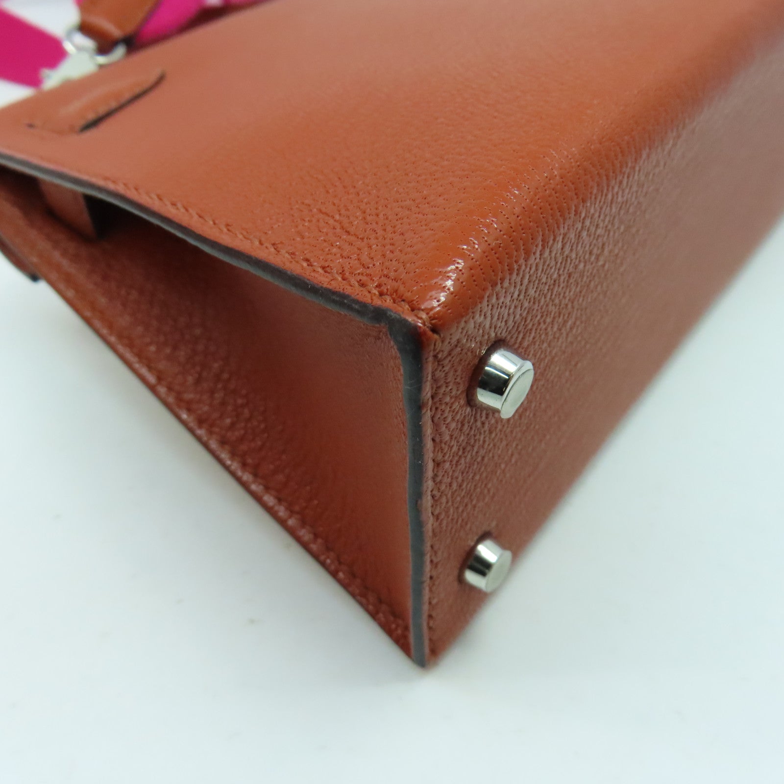 HERMES Chevre皮革Mini Kelly II銀扣手挽肩背兩用袋橙色/粉紅色