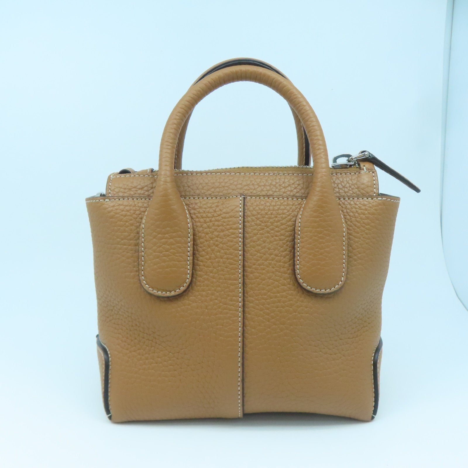 TOD'S Cowhide Leather 2way Shoulder Bag Silver Buckle Handle Shoulder Bag Brown