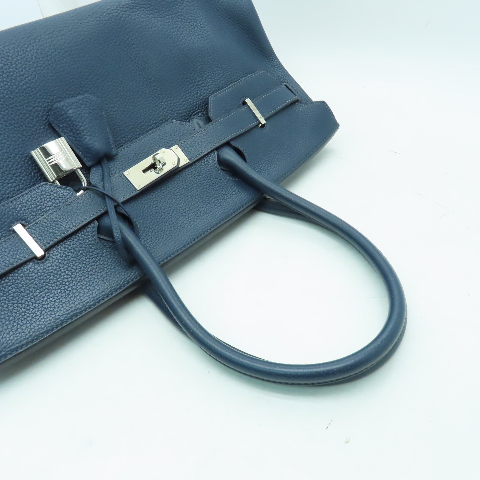 HERMES Togo皮革Shoulder Birkin銀扣肩背袋深藍色