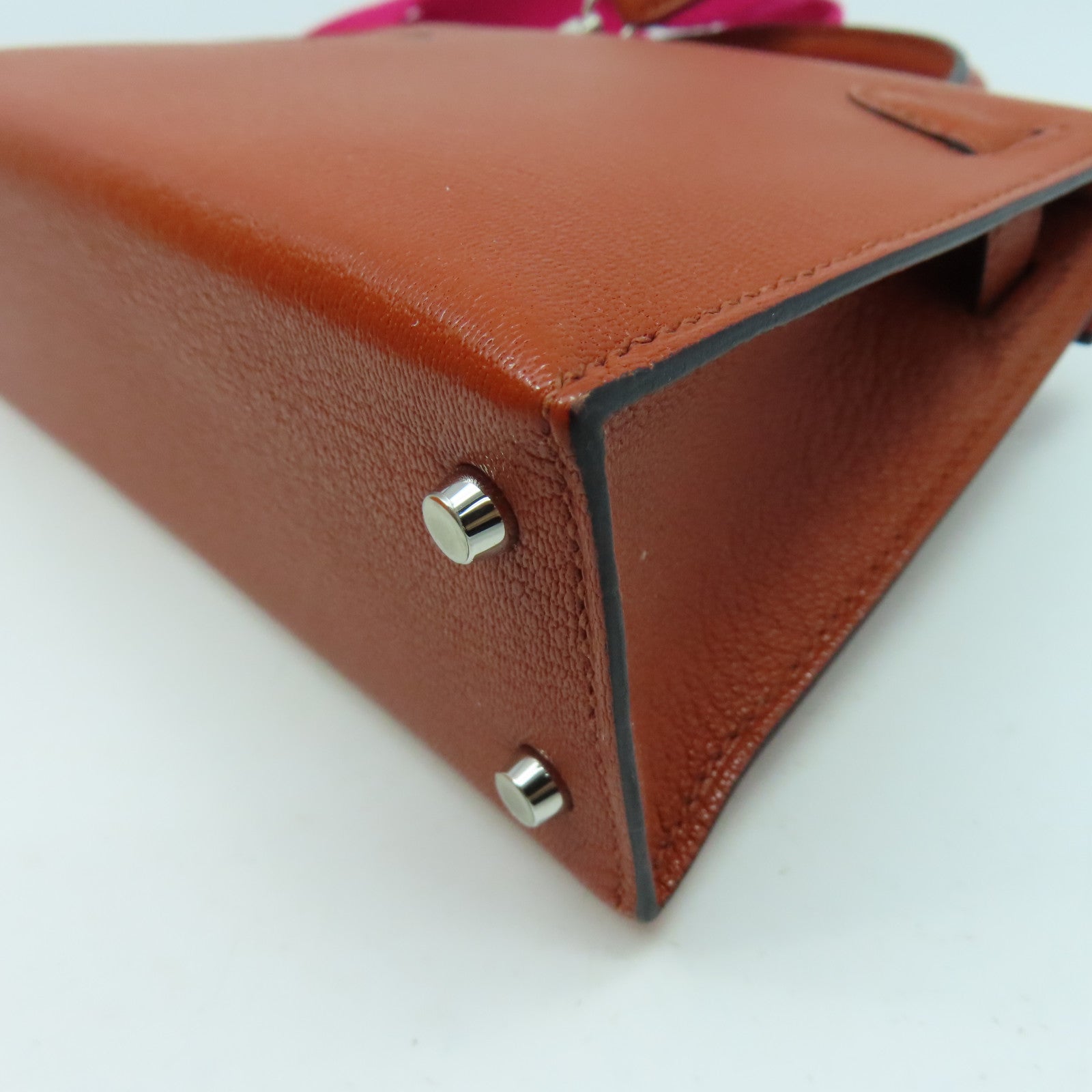 HERMES Chevre皮革Mini Kelly II銀扣手挽肩背兩用袋橙色/粉紅色