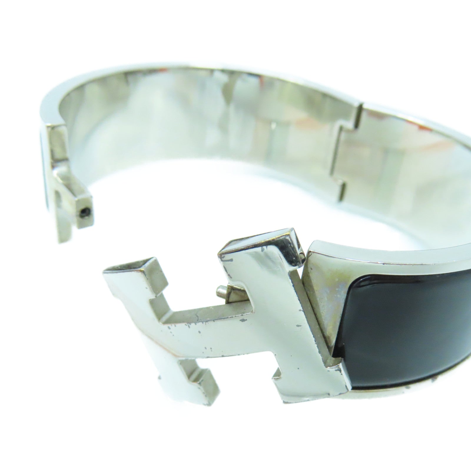 HERMES 金屬/琺瑯Clic-Clac H Bracelet銀扣手鐲黑色