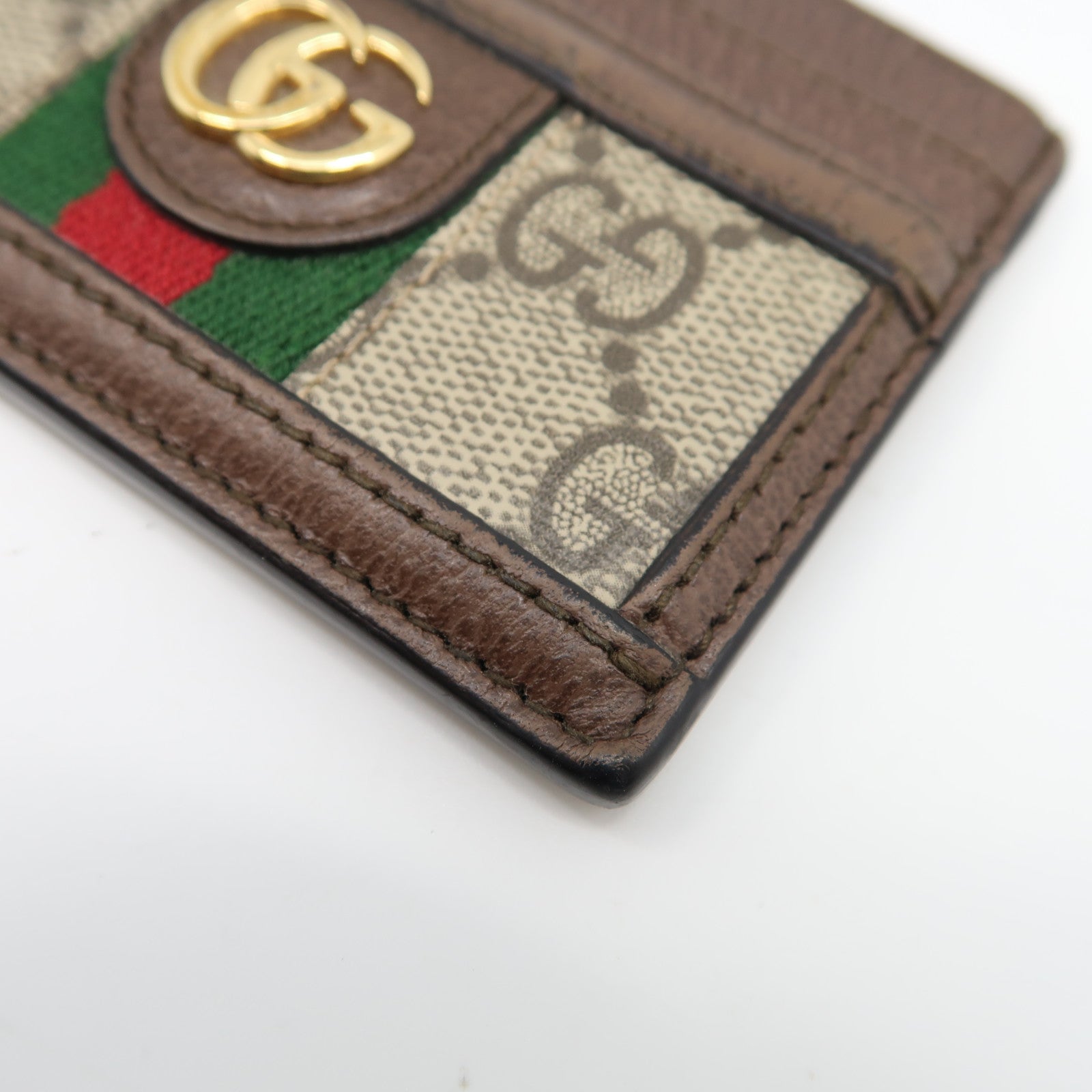 GUCCI 塗層帆布/皮革Ophidia GG Card Case金扣卡片套啡色