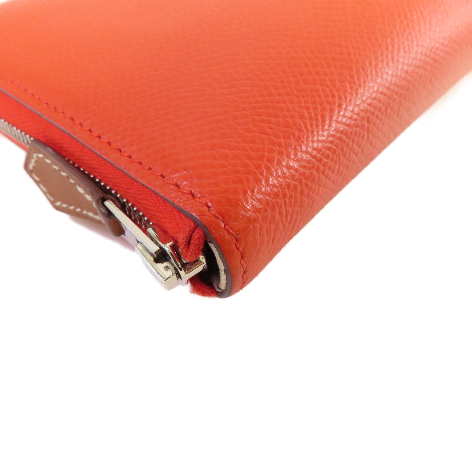 HERMES Epsom皮革Silk In Classic long wallet銀扣長錢包橙色