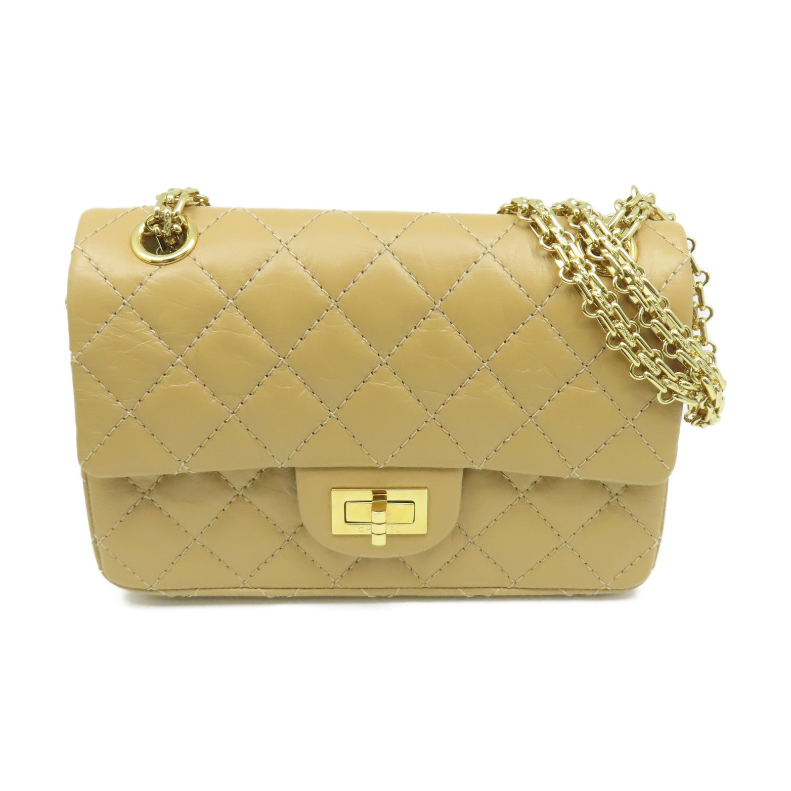 CHANEL 菱格牛皮皮革Mini 2.55 Chain Shoulder Bag金扣鏈帶肩背袋啡色