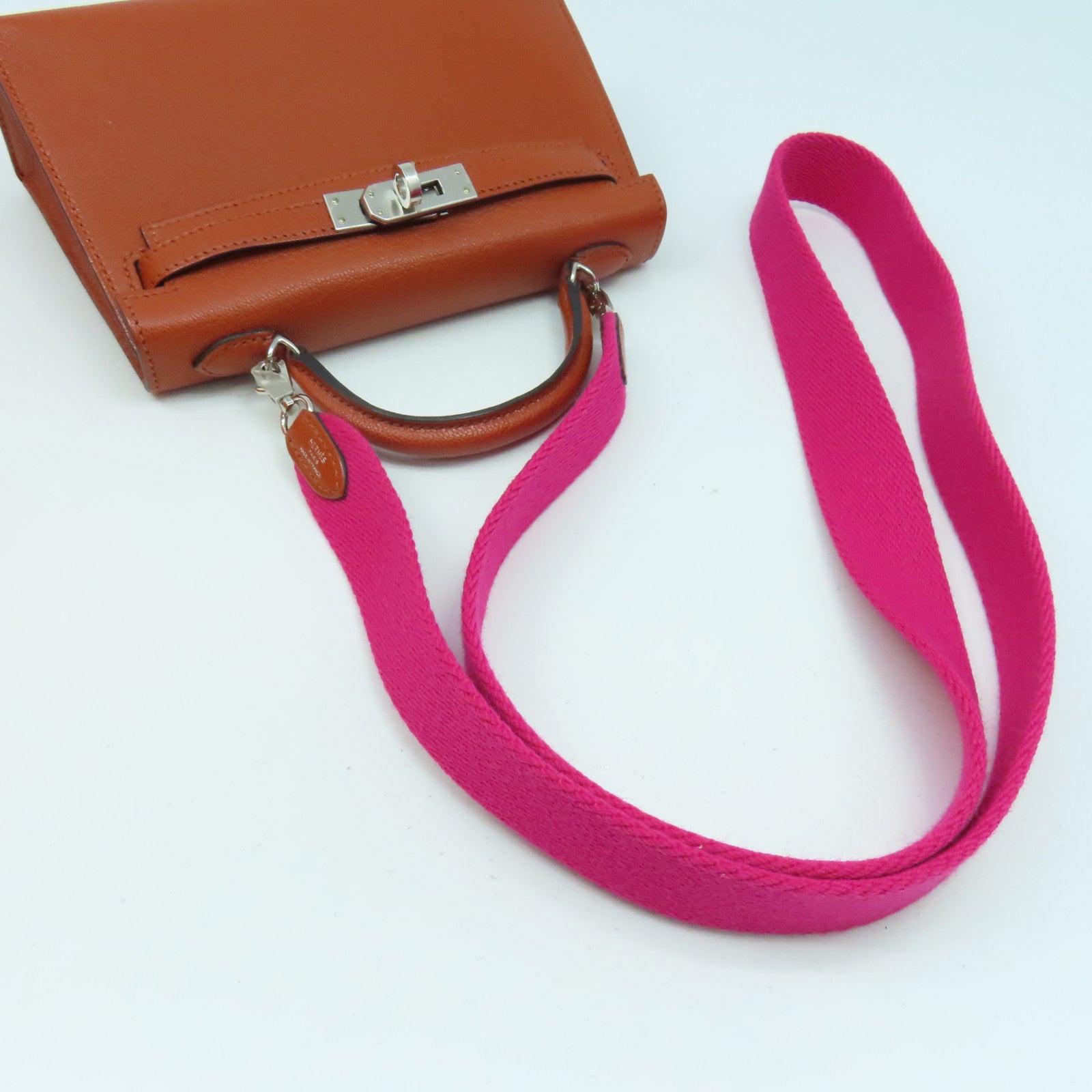 HERMES Chevre皮革Mini Kelly II銀扣手挽肩背兩用袋橙色/粉紅色