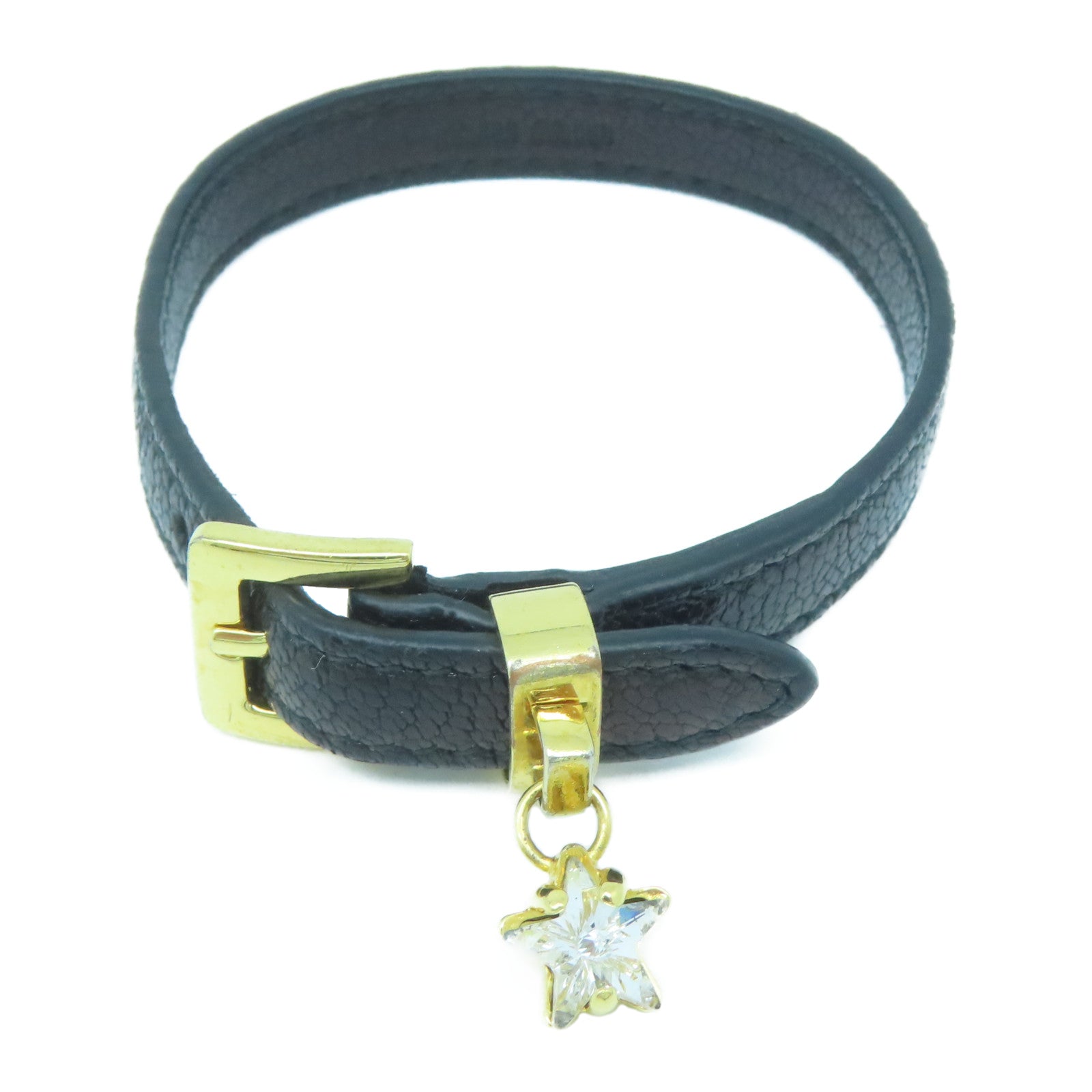 Miu Miu 牛皮皮革/金屬Bracelet金扣手鐲黑色