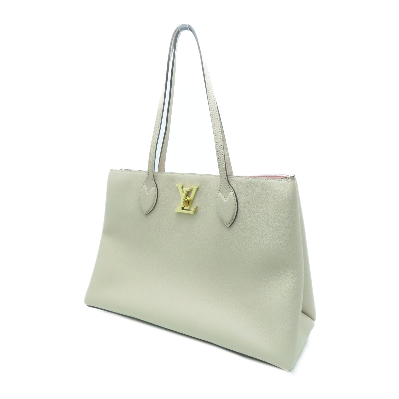 LOUIS VUITTON Cowhide Leather Lockme Shopper Gold Buckle Hand Bag Pink