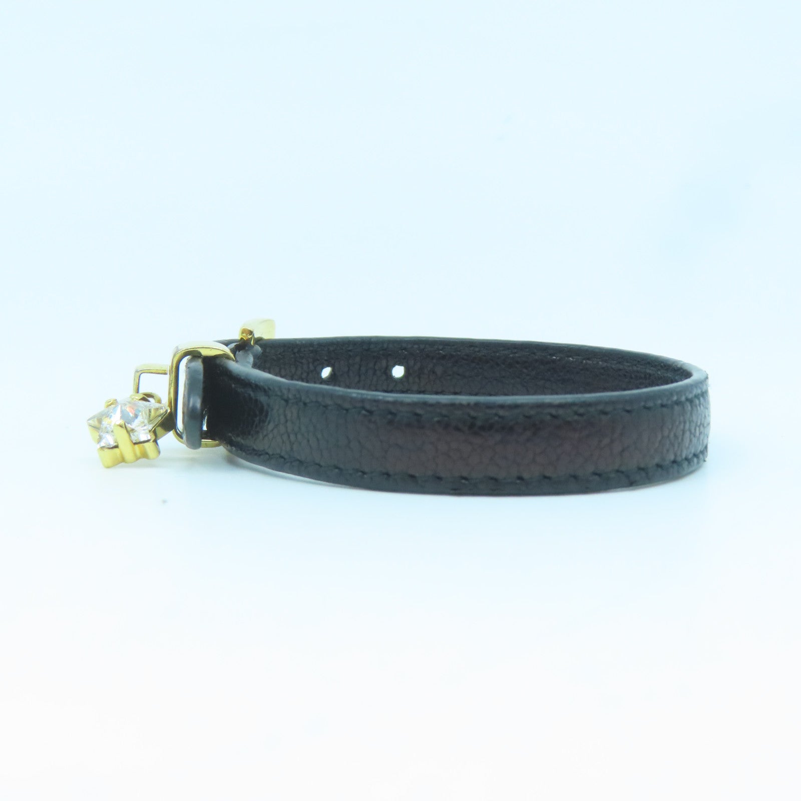 Miu Miu 牛皮皮革/金屬Bracelet金扣手鐲黑色