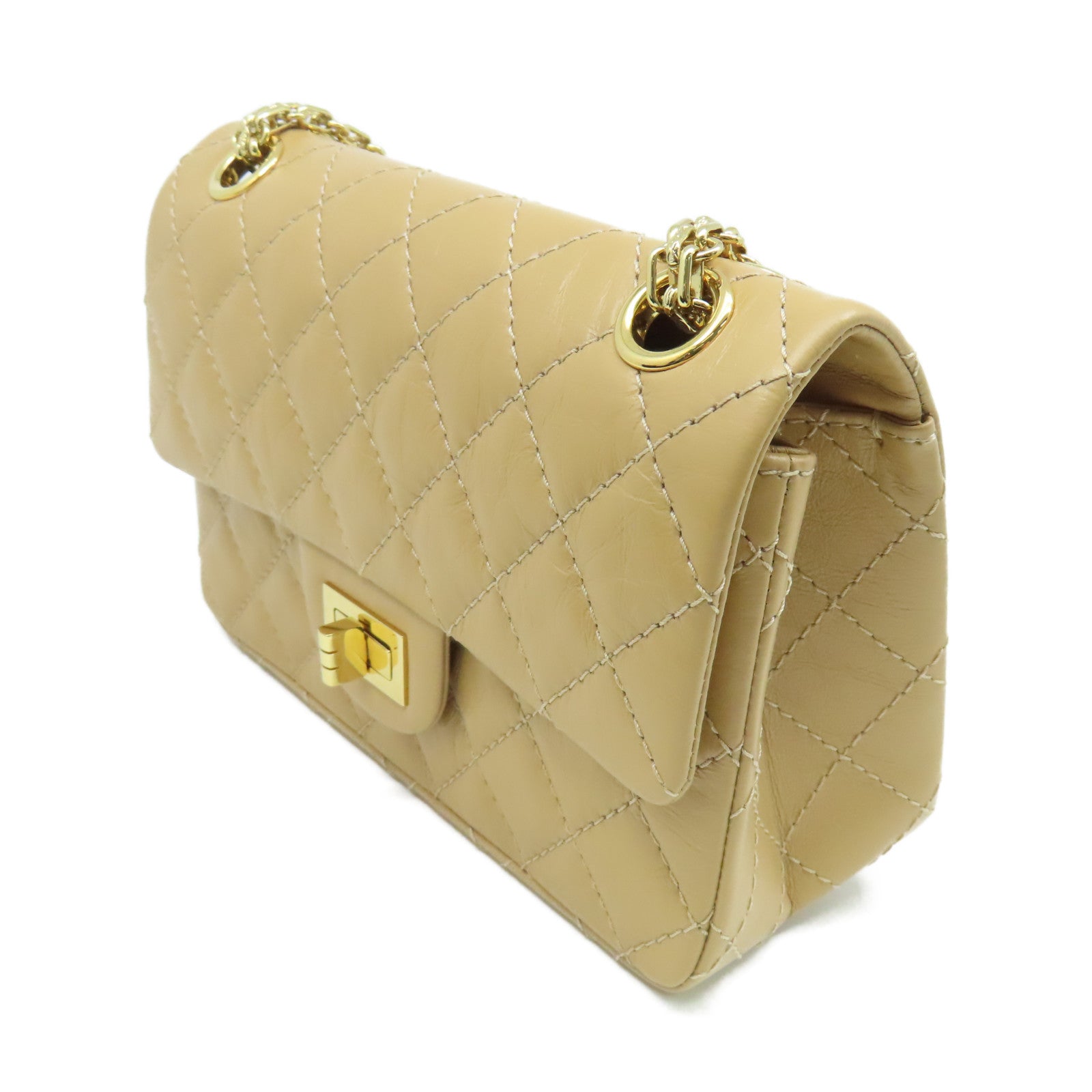 CHANEL 菱格牛皮皮革Mini 2.55 Chain Shoulder Bag金扣鏈帶肩背袋啡色